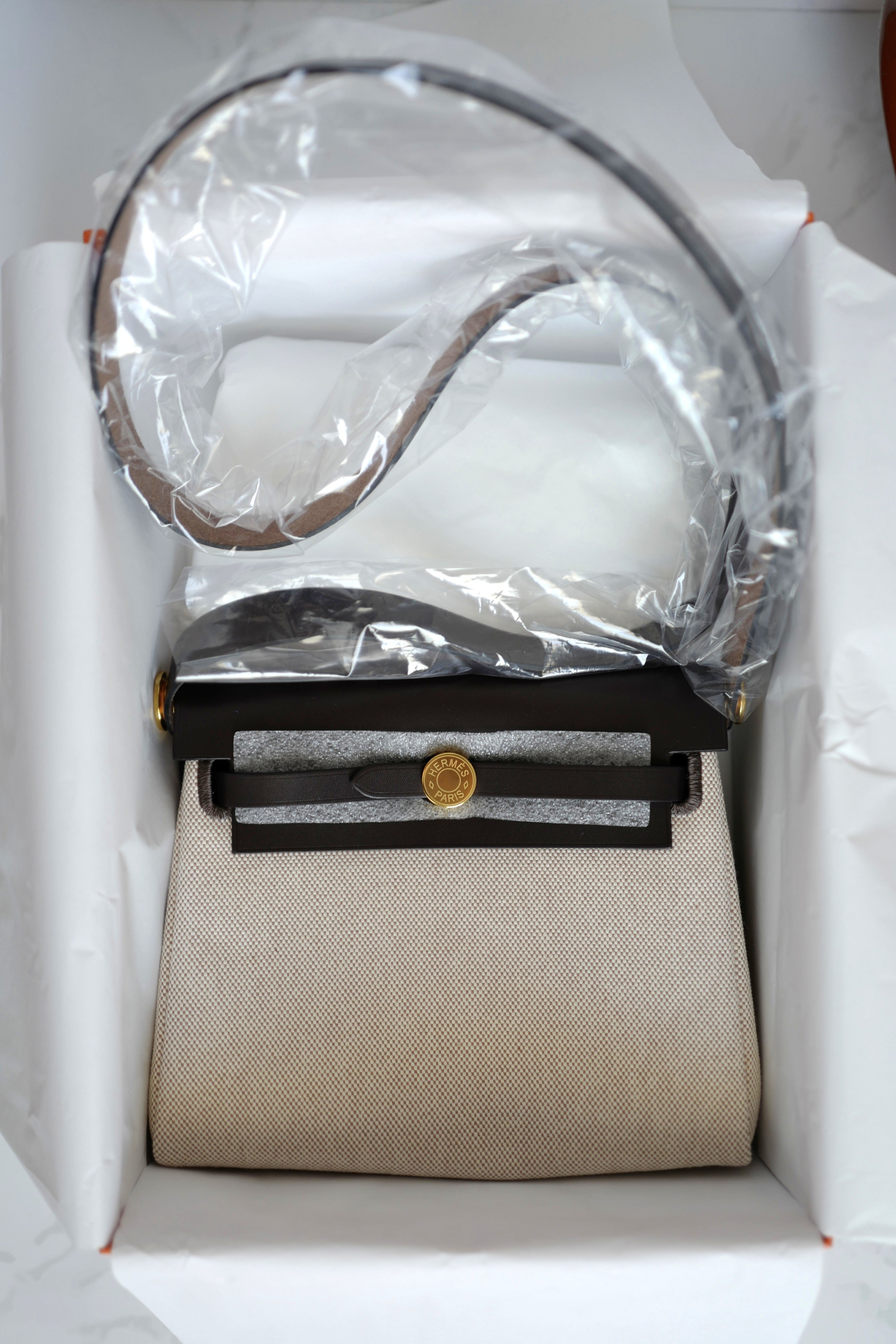 BNIB Hermes Mini Herbag Ecru/Beige Ebene with GHW 2025 Complete Receipt