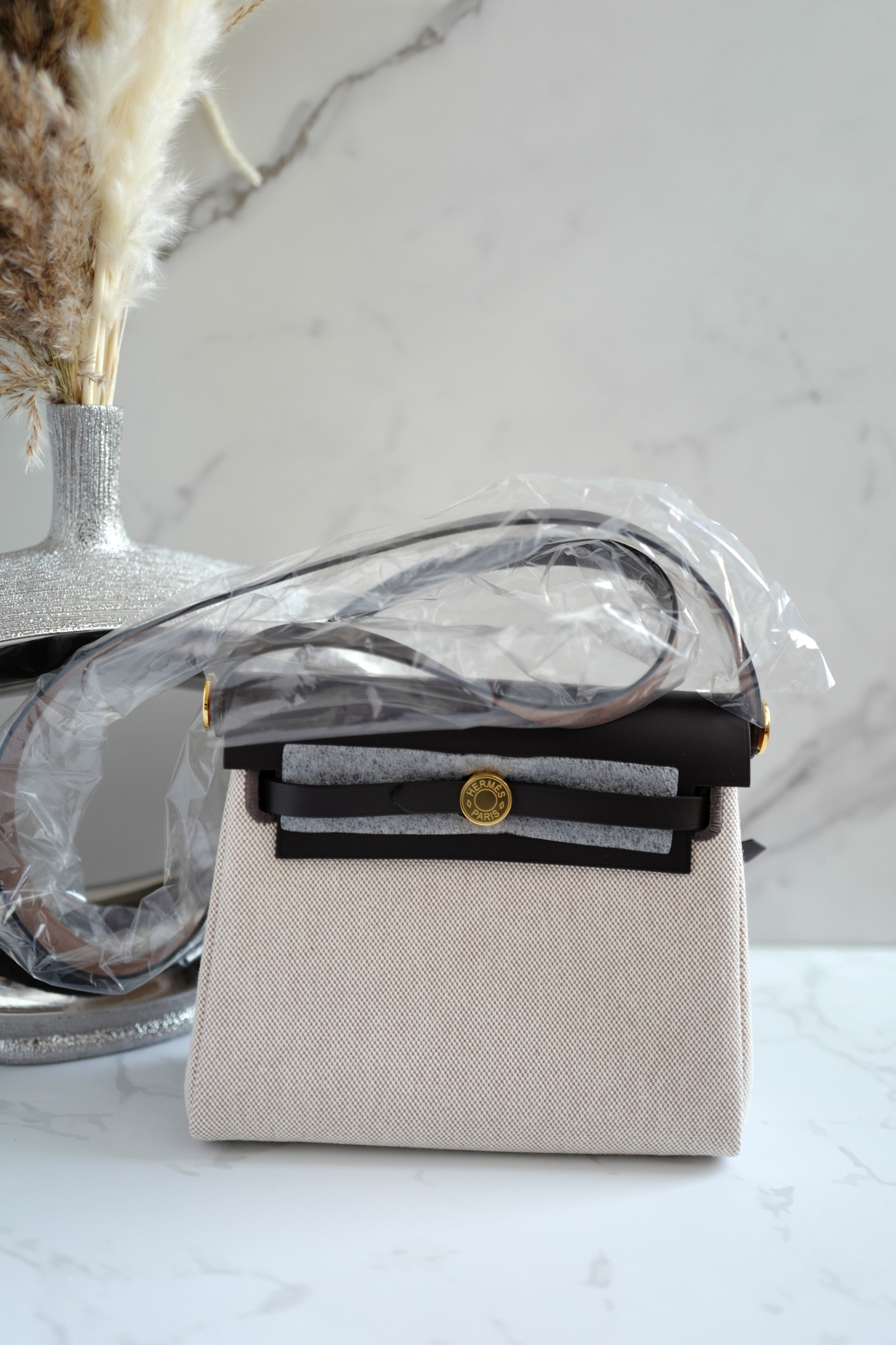 BNIB Hermes Mini Herbag Ecru/Beige Ebene with GHW 2025 Complete Receipt