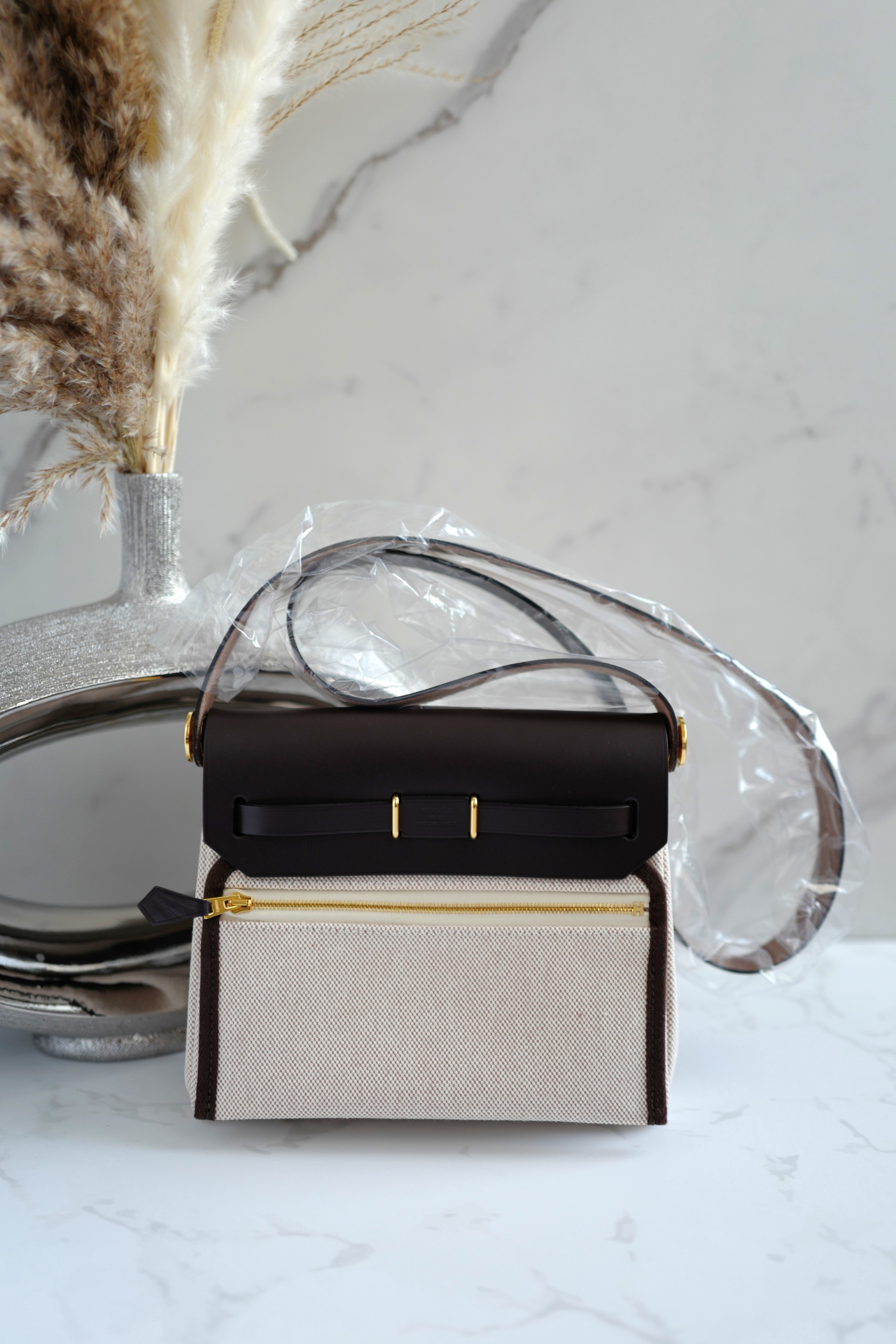 BNIB Hermes Mini Herbag Ecru/Beige Ebene with GHW 2025 Complete Receipt
