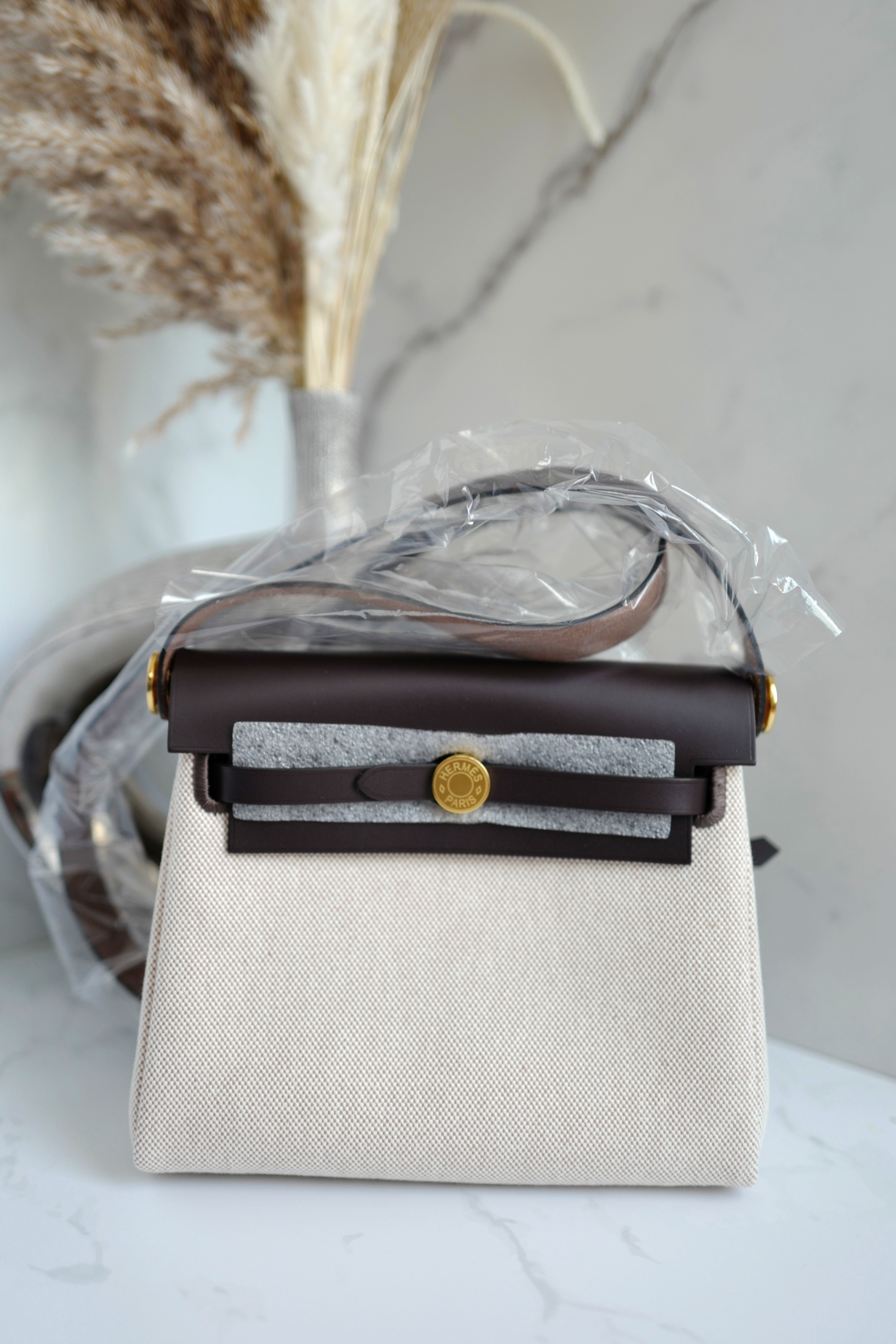 BNIB Hermes Mini Herbag Ecru/Beige Ebene with GHW 2025 Complete Receipt