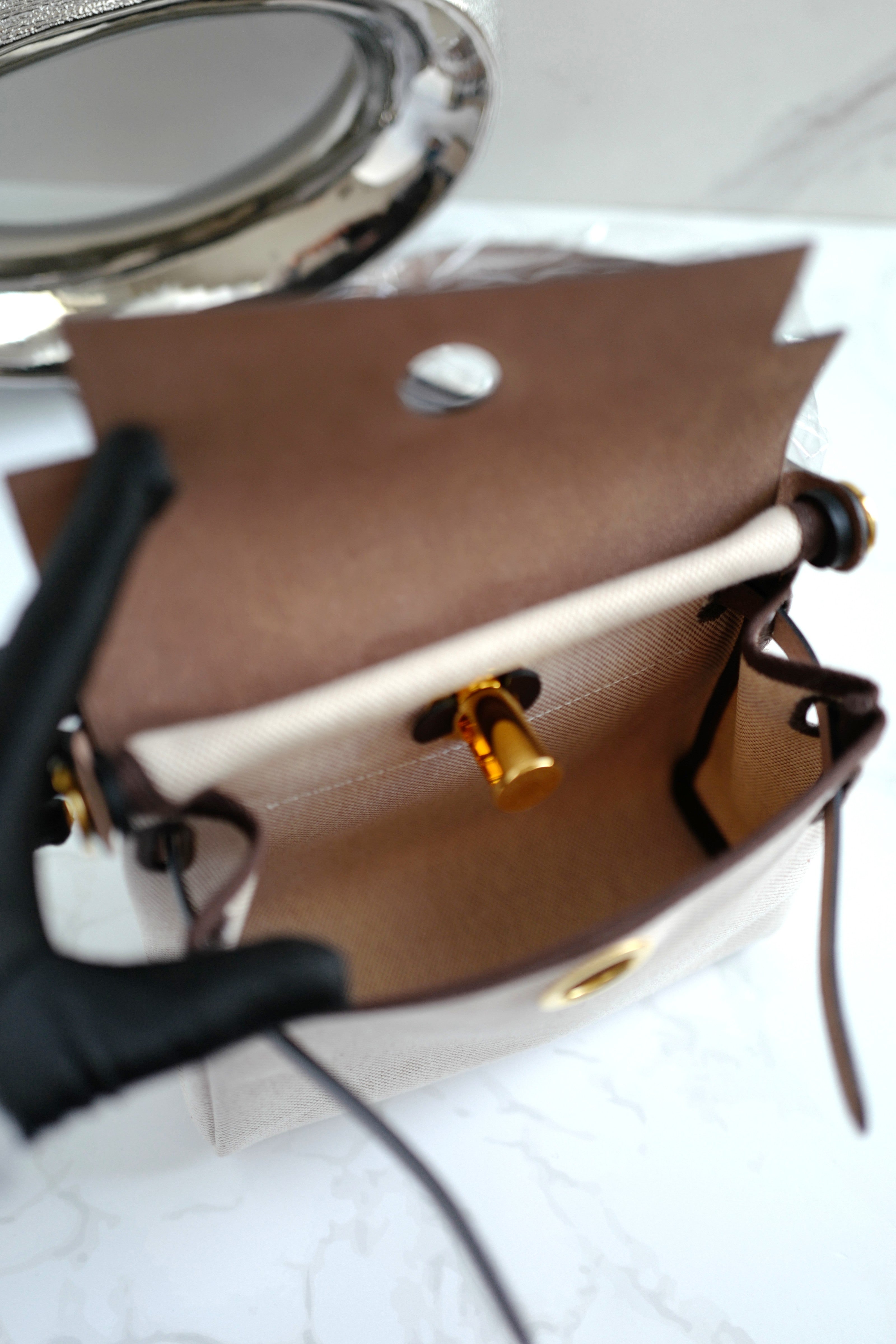BNIB Hermes Mini Herbag Ecru/Beige Ebene with GHW 2025 Complete Receipt