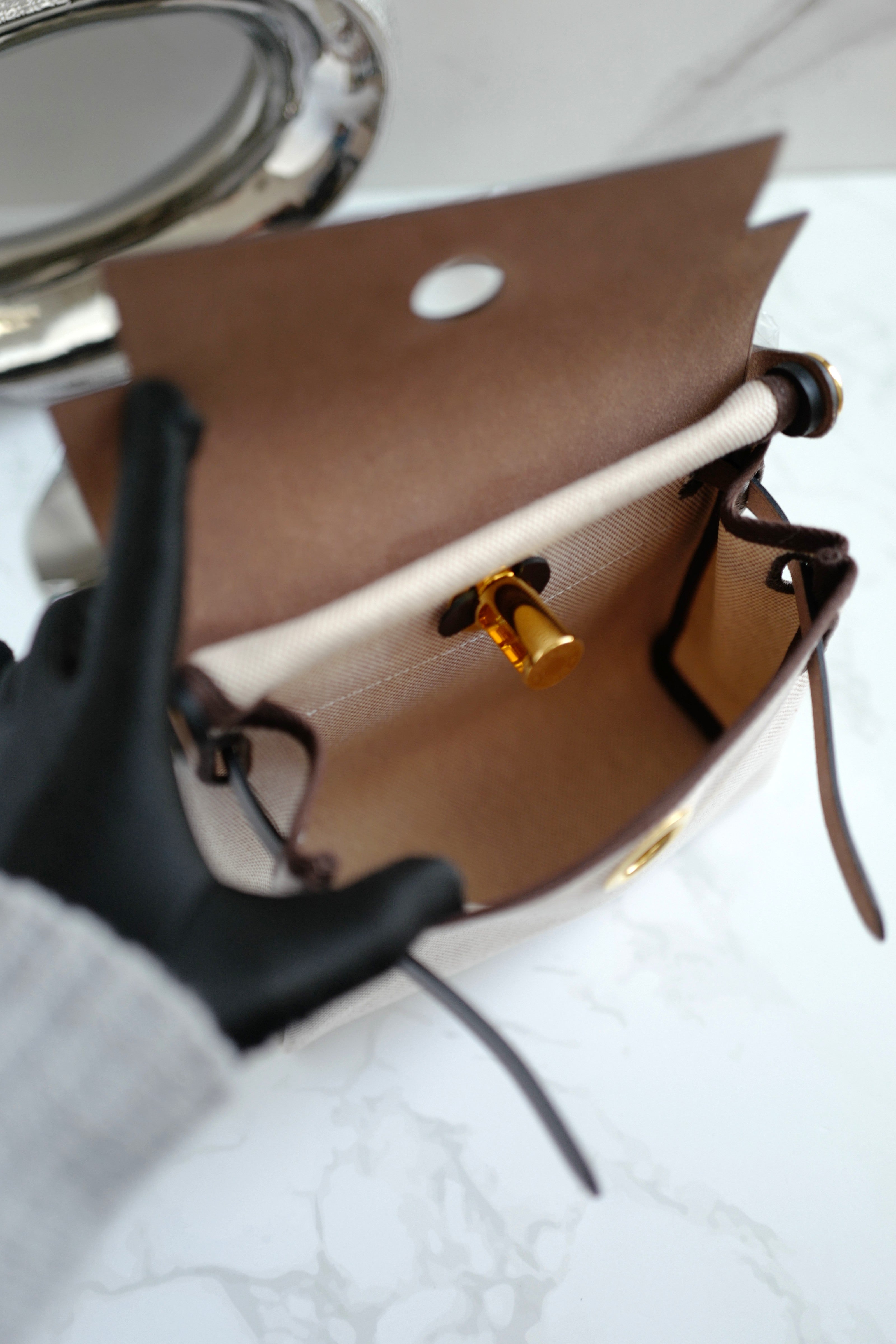 BNIB Hermes Mini Herbag Ecru/Beige Ebene with GHW 2025 Complete Receipt