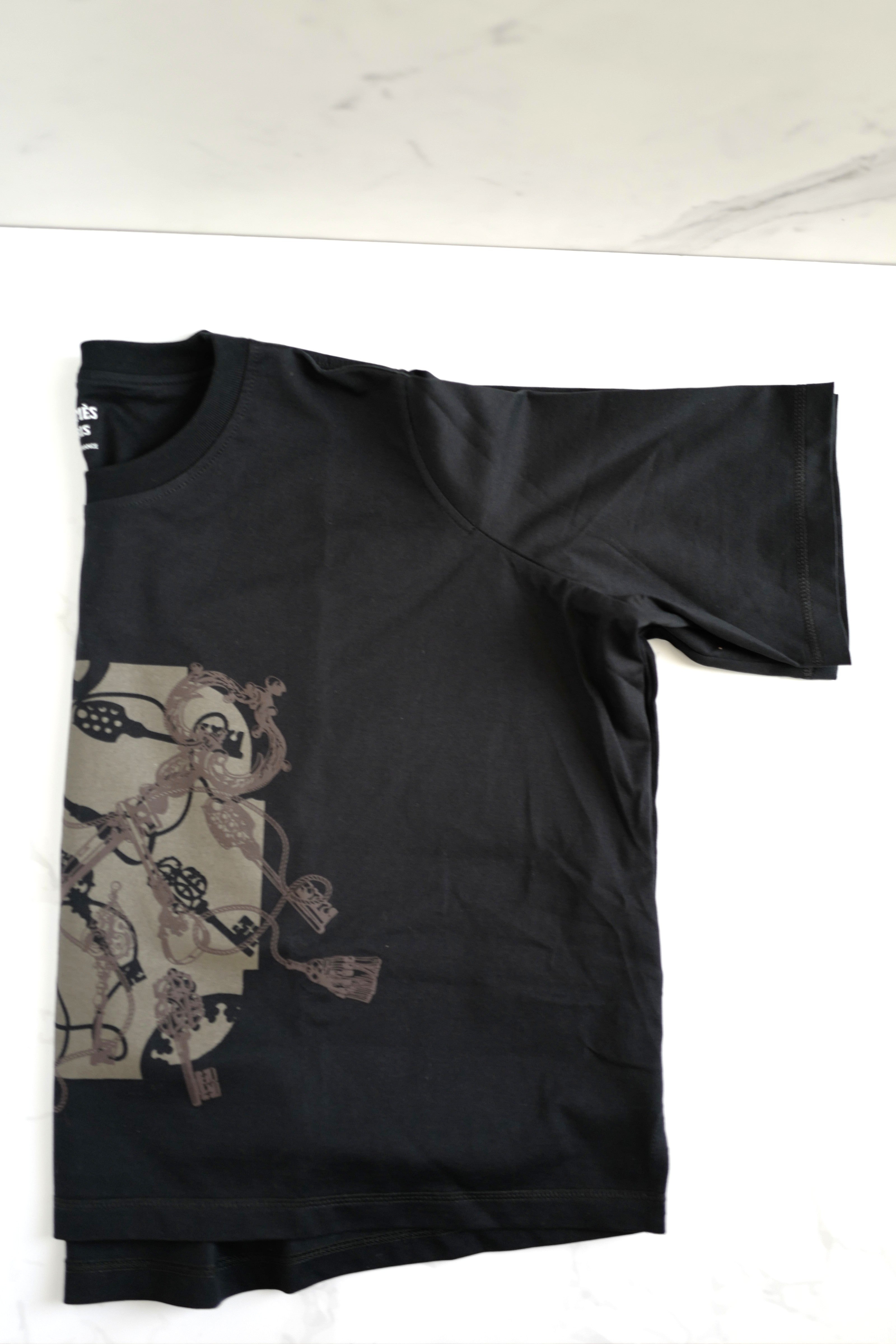 NEW Hermès "Les Clefs" Cropped T-shirt Noir Size 36 SS25