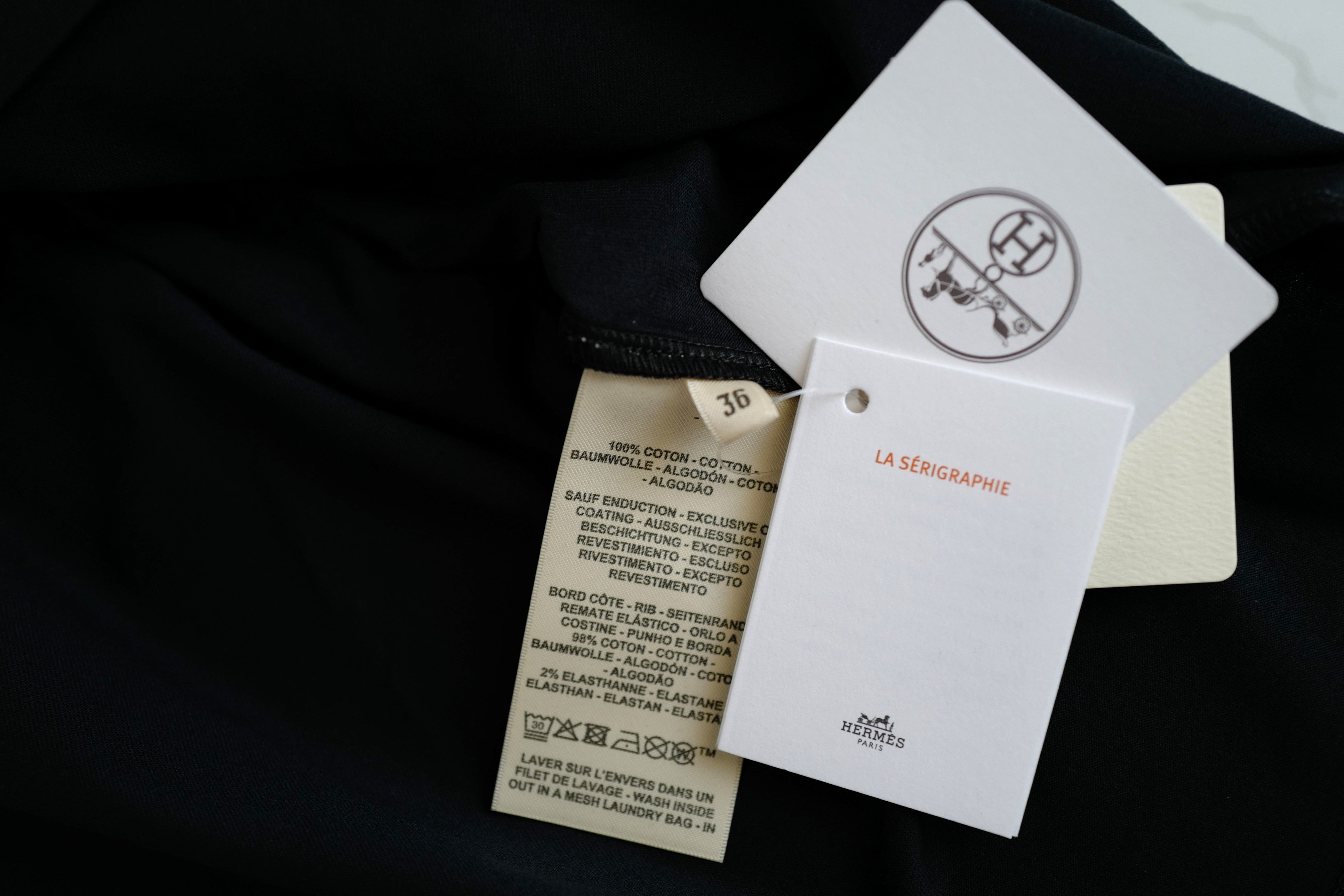 NEW Hermès "Les Clefs" Cropped T-shirt Noir Size 36 SS25