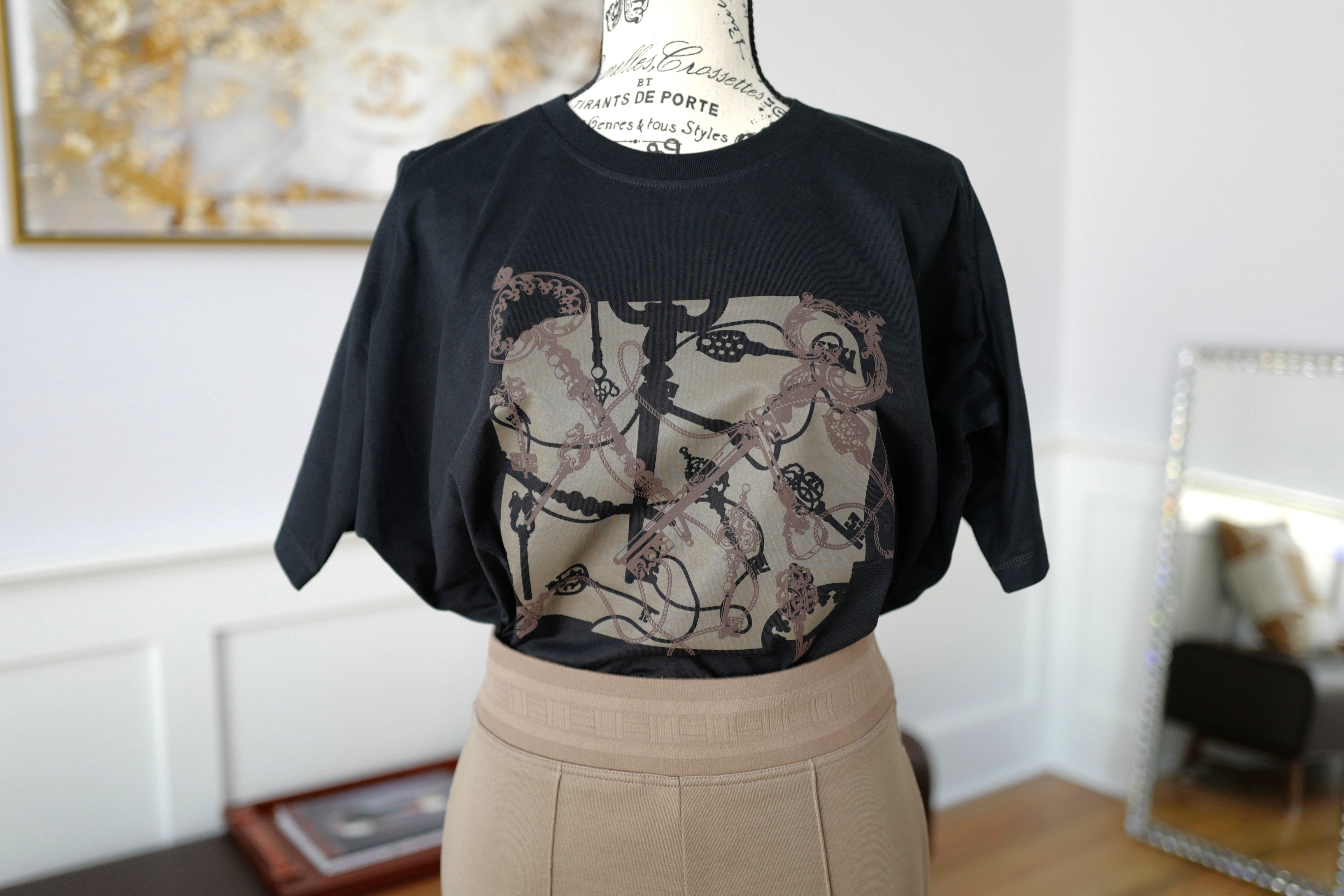 NEW Hermès "Les Clefs" Cropped T-shirt Noir Size 36 SS25