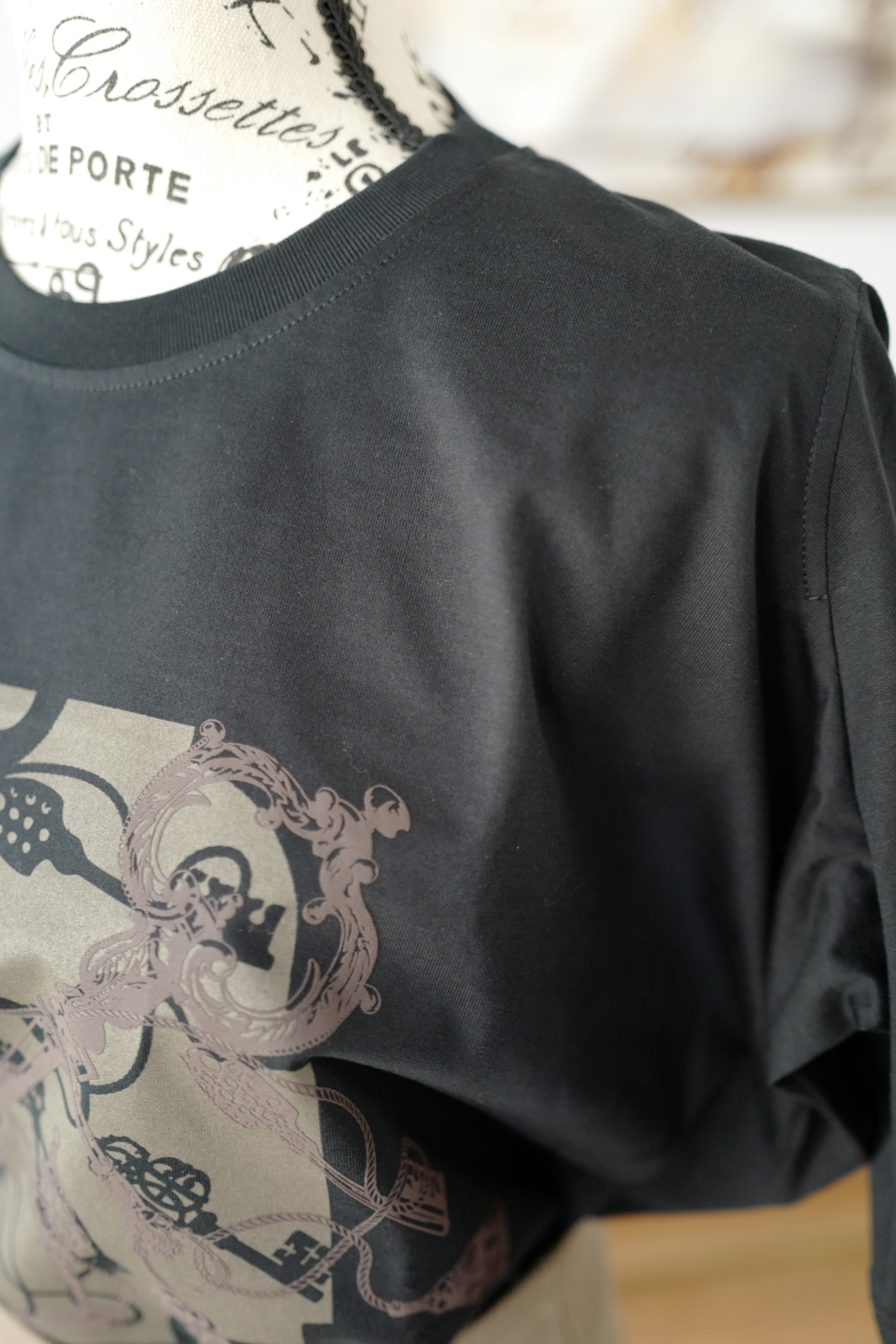 NEW Hermès "Les Clefs" Cropped T-shirt Noir Size 36 SS25