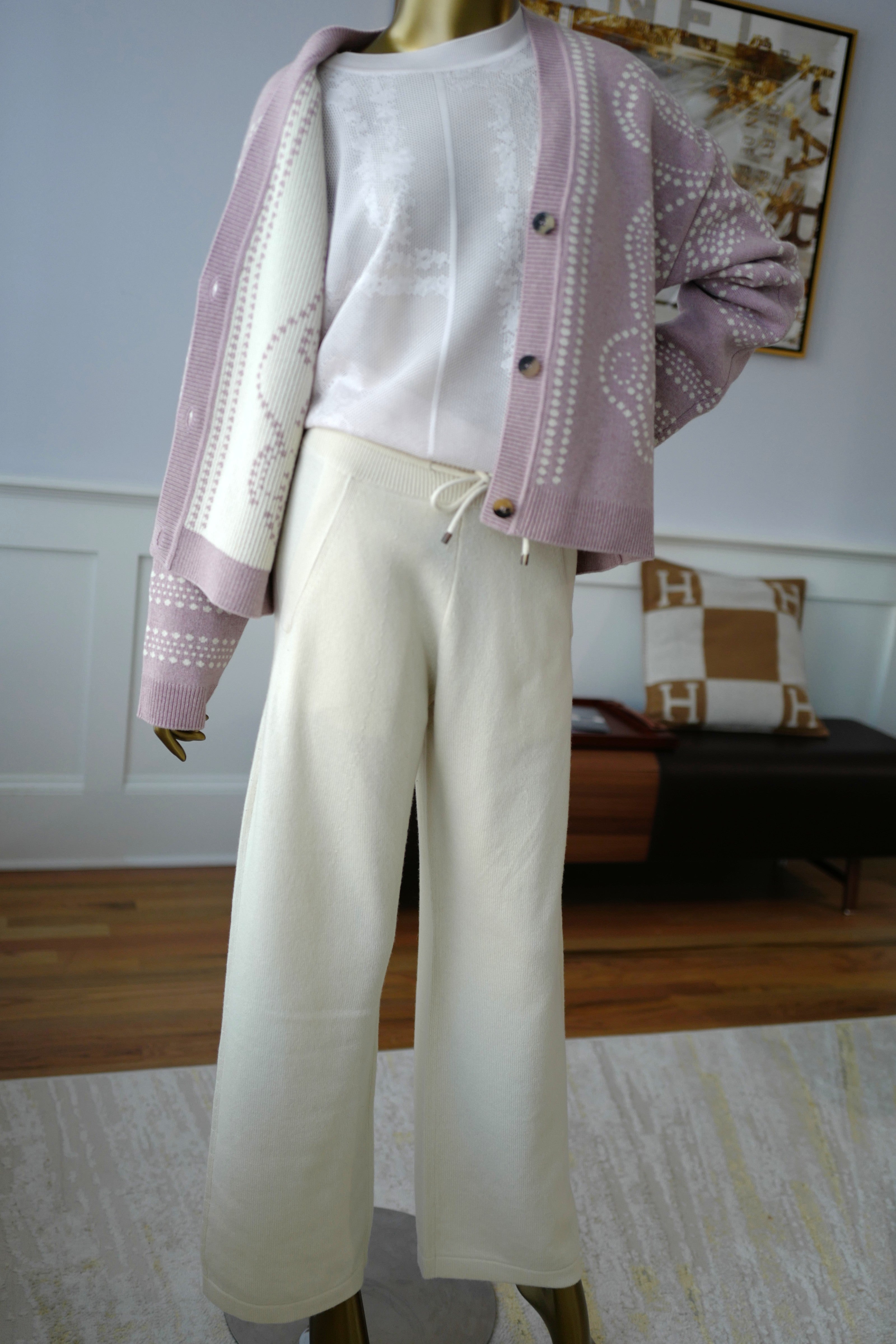 Brand NEW Hermès Cashmere Pants – Blanc Naturel (Size 36) Wide Leg Retail $3300