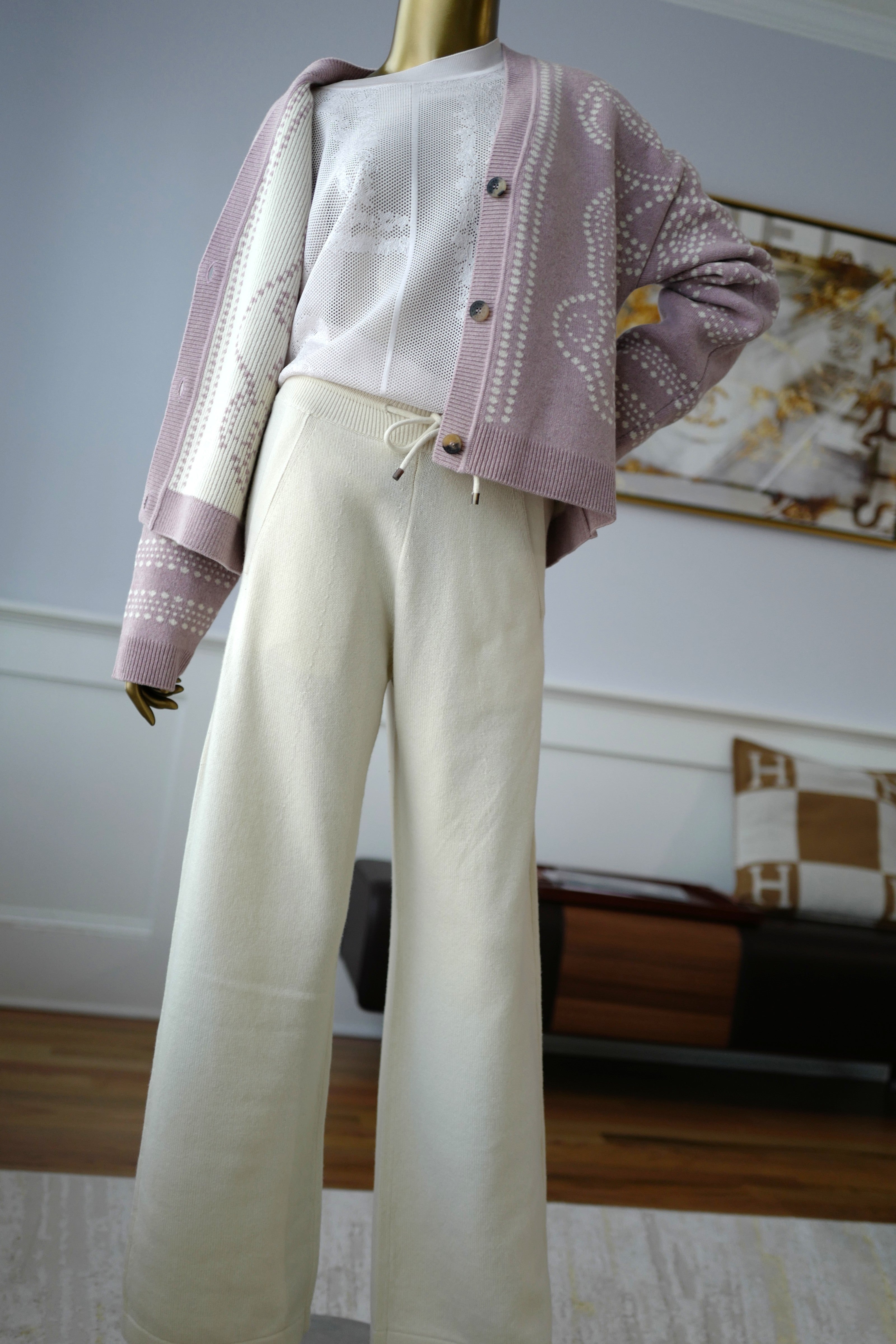 Brand NEW Hermès Cashmere Pants – Blanc Naturel (Size 36) Wide Leg Retail $3300