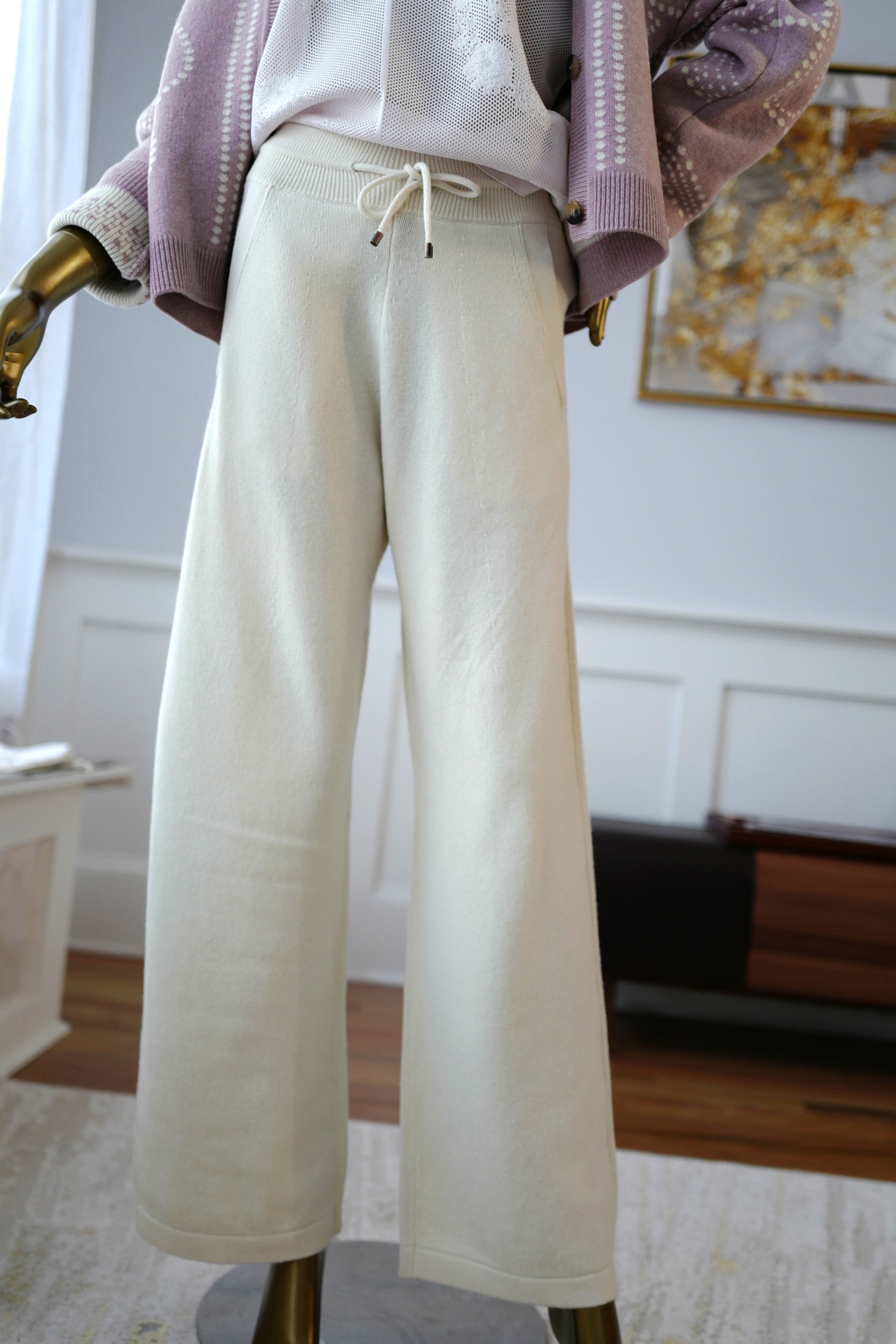 Brand NEW Hermès Cashmere Pants – Blanc Naturel (Size 36) Wide Leg Retail $3300