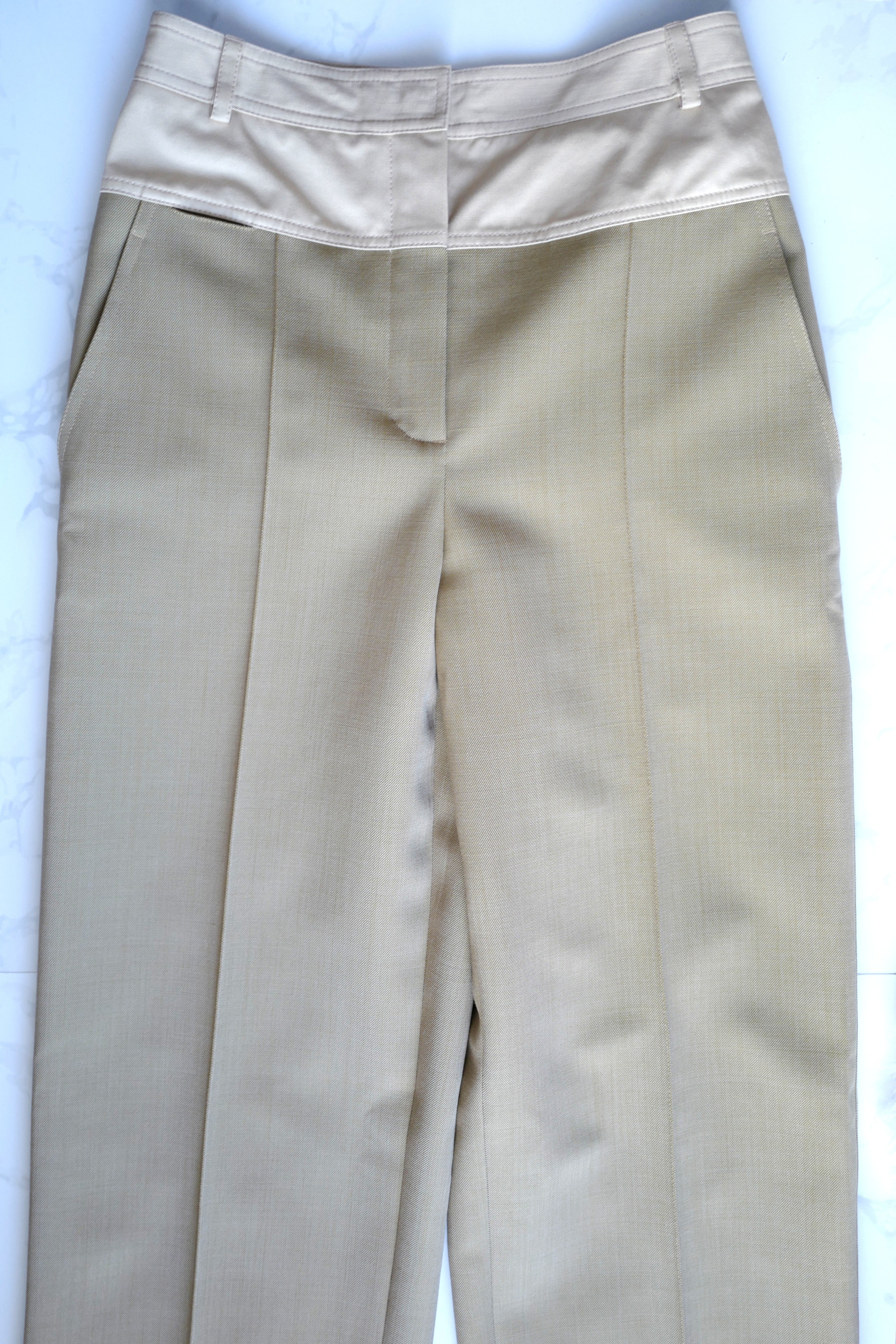 NEW Hermès Loose Fit Pants Wide Leg SS25 in Beige/Vert Muscade Size 38 Over $3K