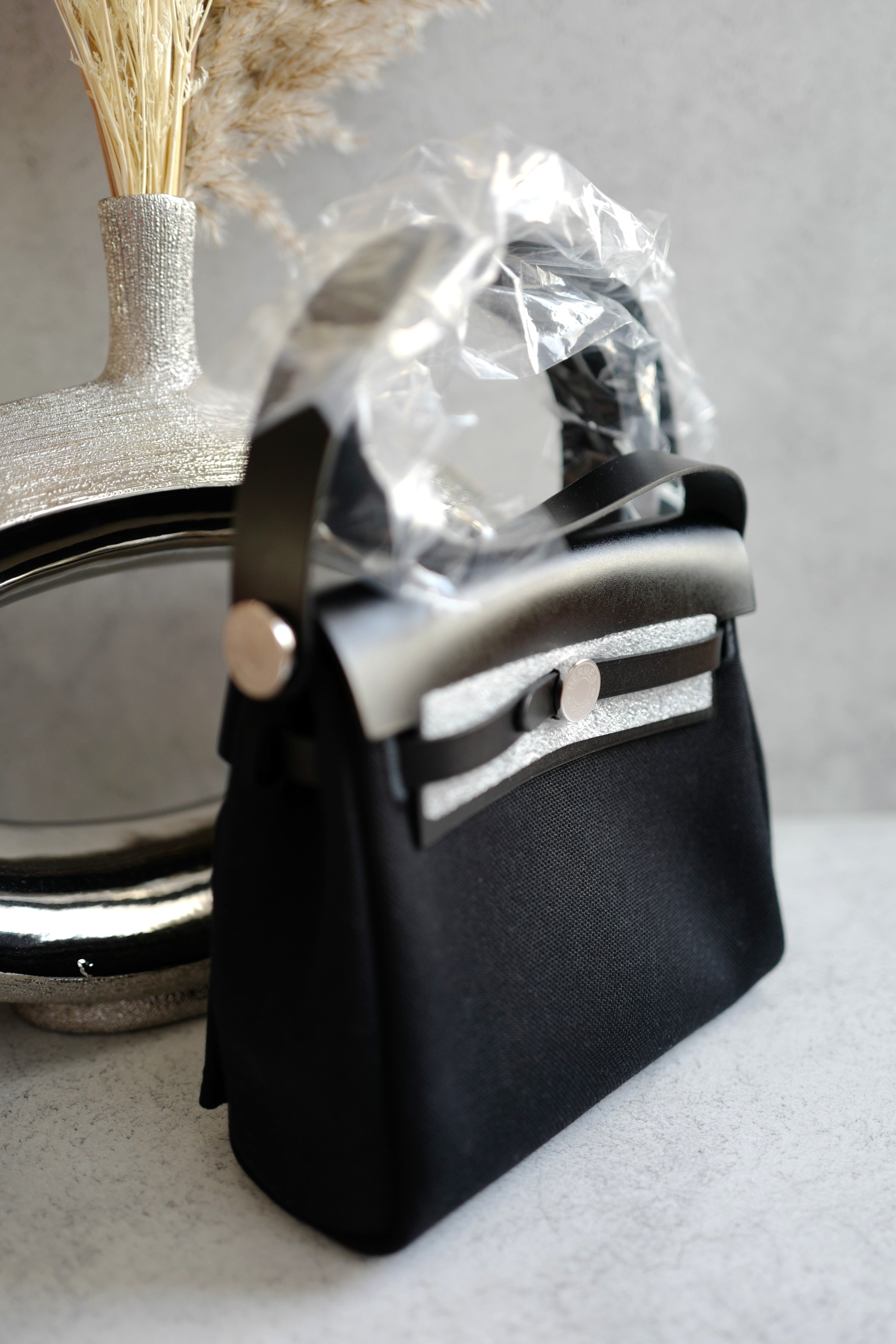 BNIB Hermes Mini Herbag In Black on Black W with Palladium hardware Crossbody