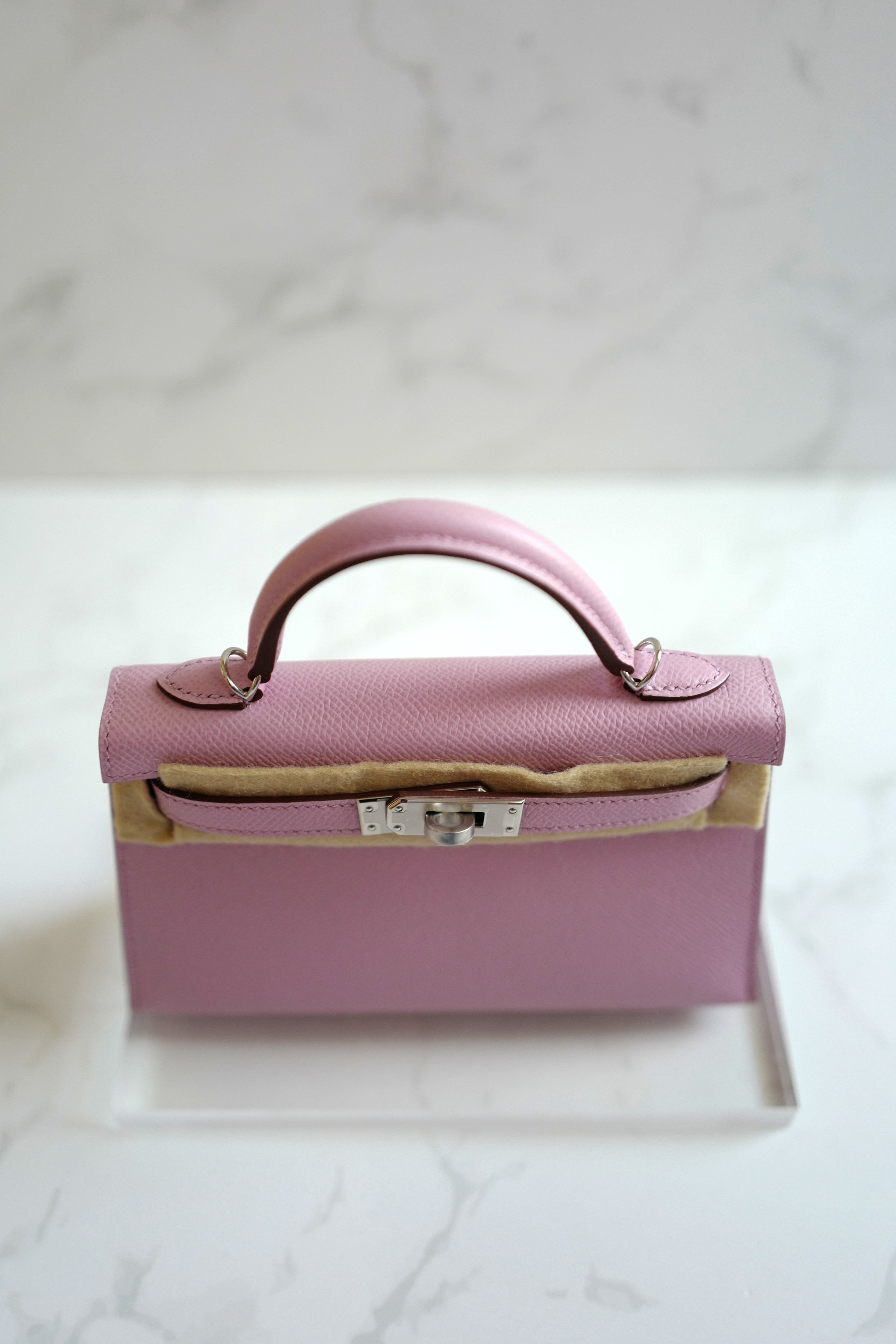 Hermes Mini Kelly Mauve Sylvester PHW U Complete With Original Receipt 2022