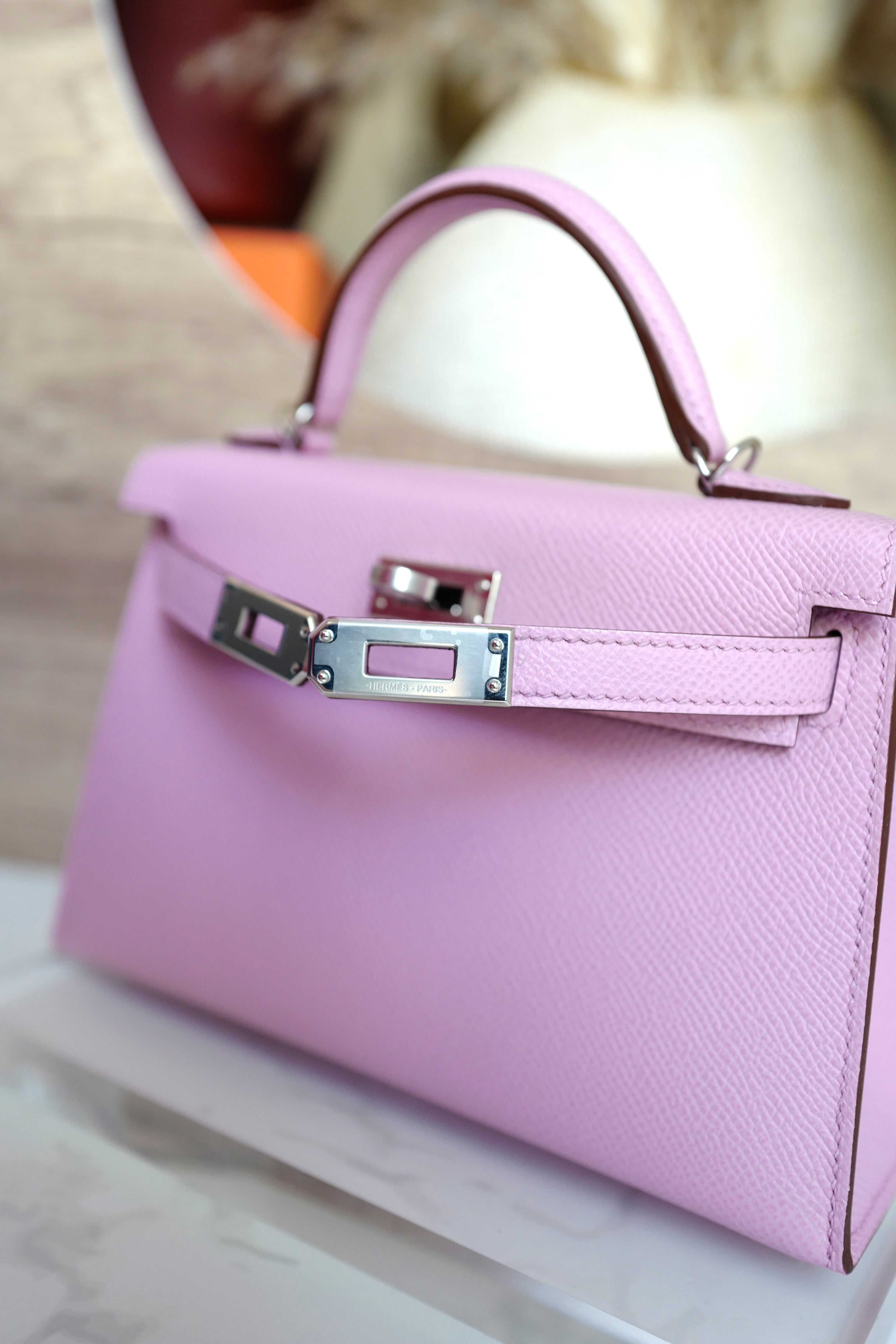 Hermes Mini Kelly Mauve Sylvester PHW U Complete With Original Receipt 2022