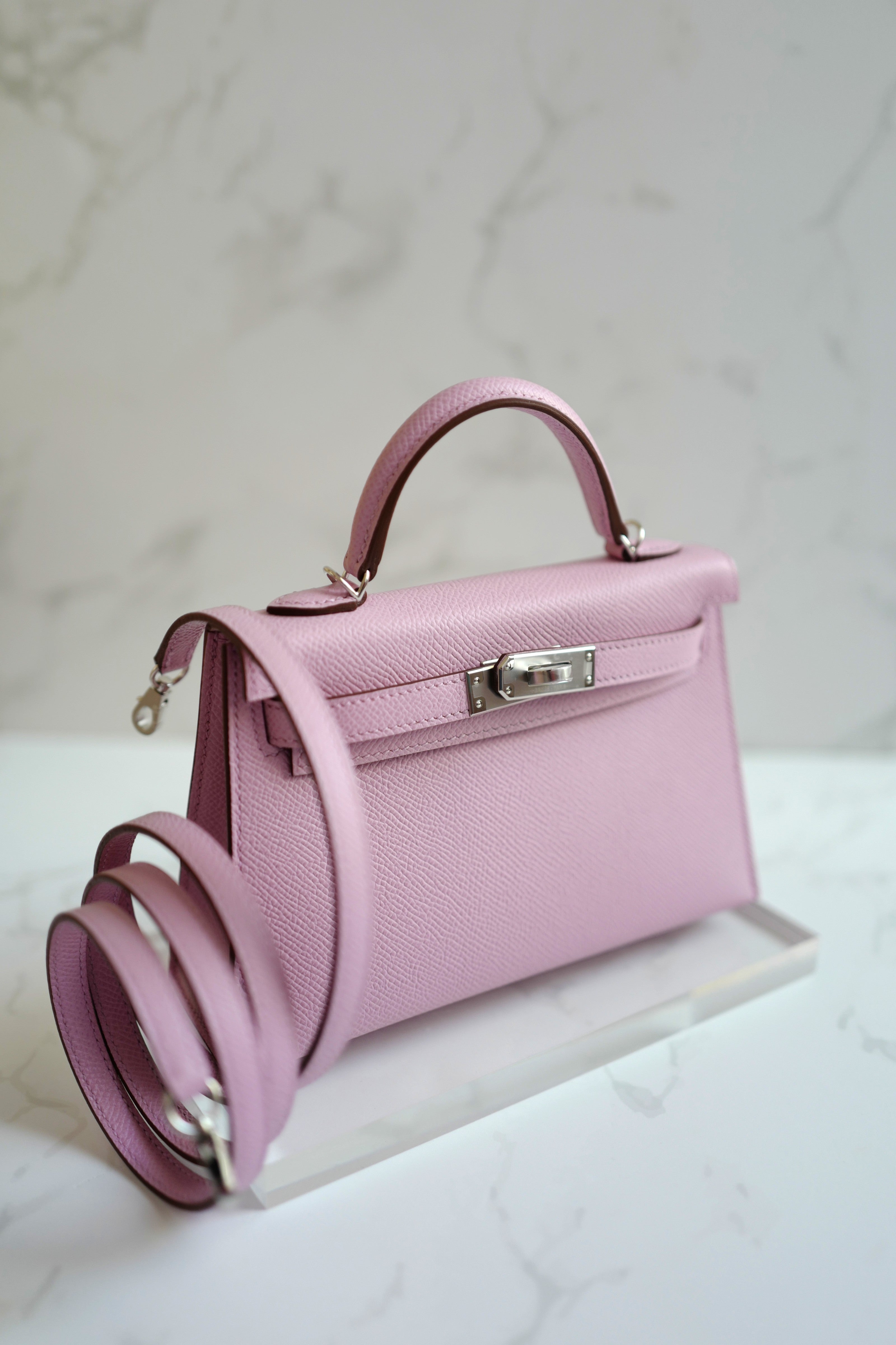 Hermes Mini Kelly Mauve Sylvester PHW U Complete With Original Receipt 2022