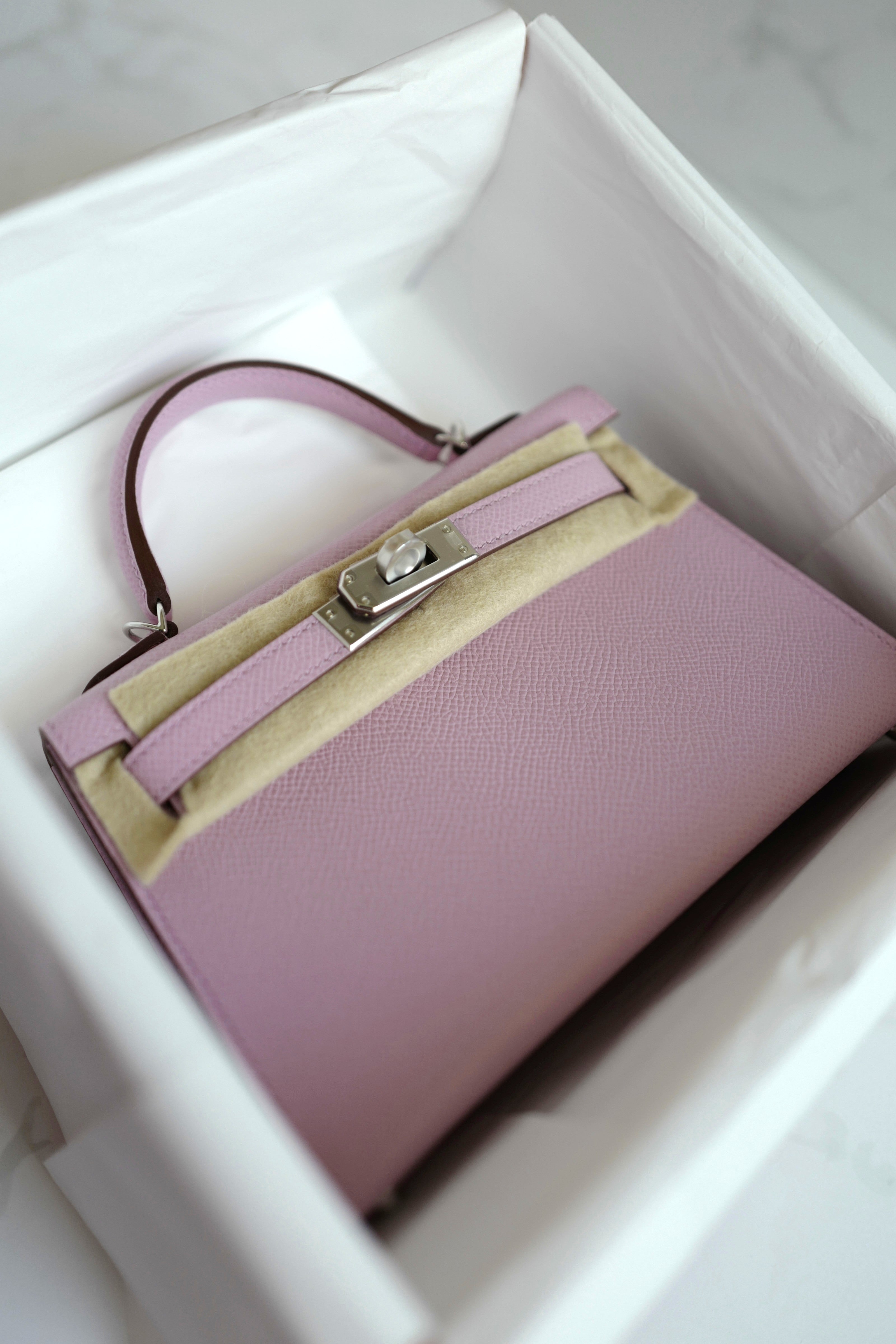 Hermes Mini Kelly Mauve Sylvester PHW U Complete With Original Receipt 2022