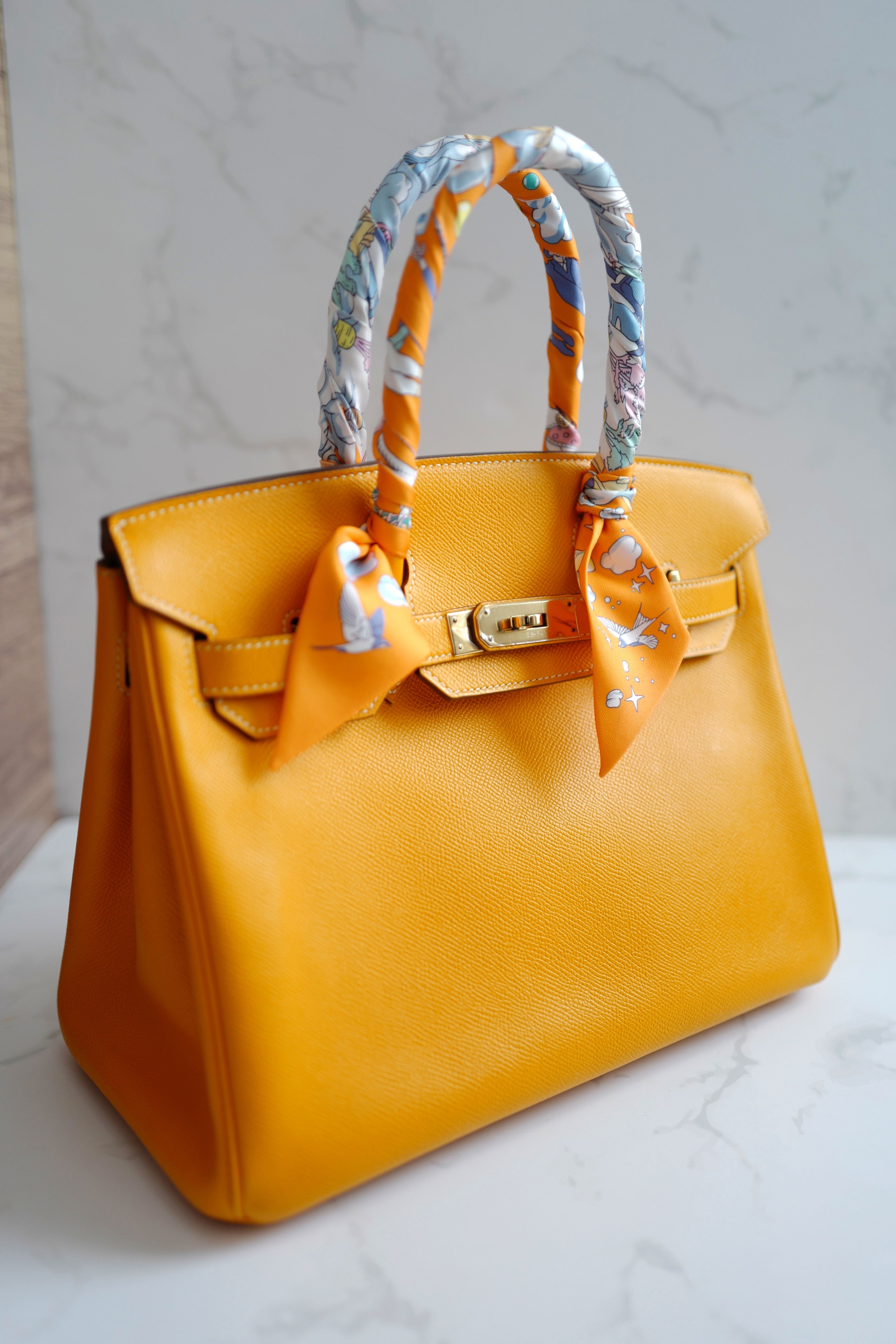 Hermès Birkin 30 Jaune d'Or Epsom Leather Candy Edition Orange Inside & Gold HW