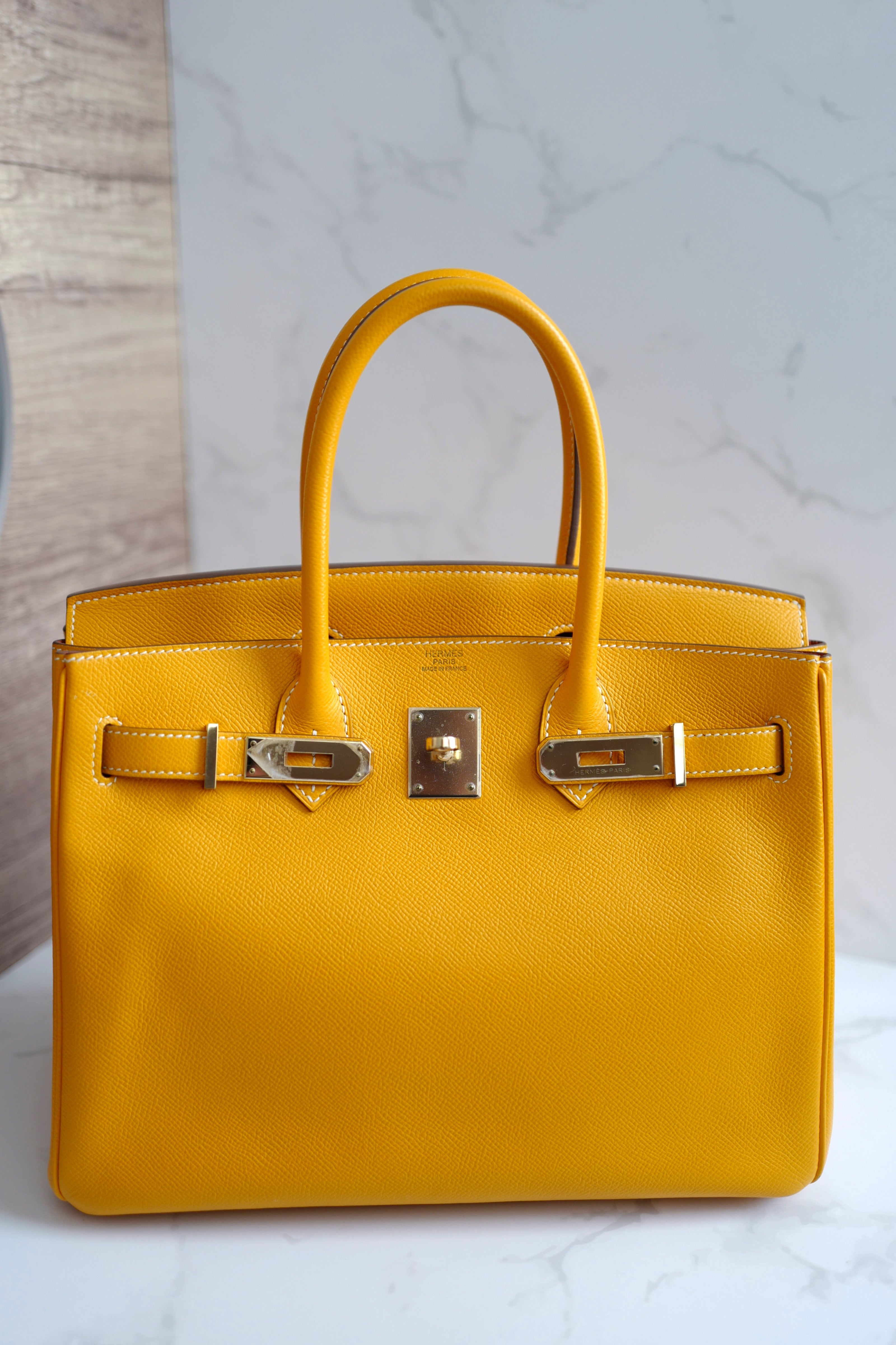 Hermès Birkin 30 Jaune d'Or Epsom Leather Candy Edition Orange Inside & Gold HW