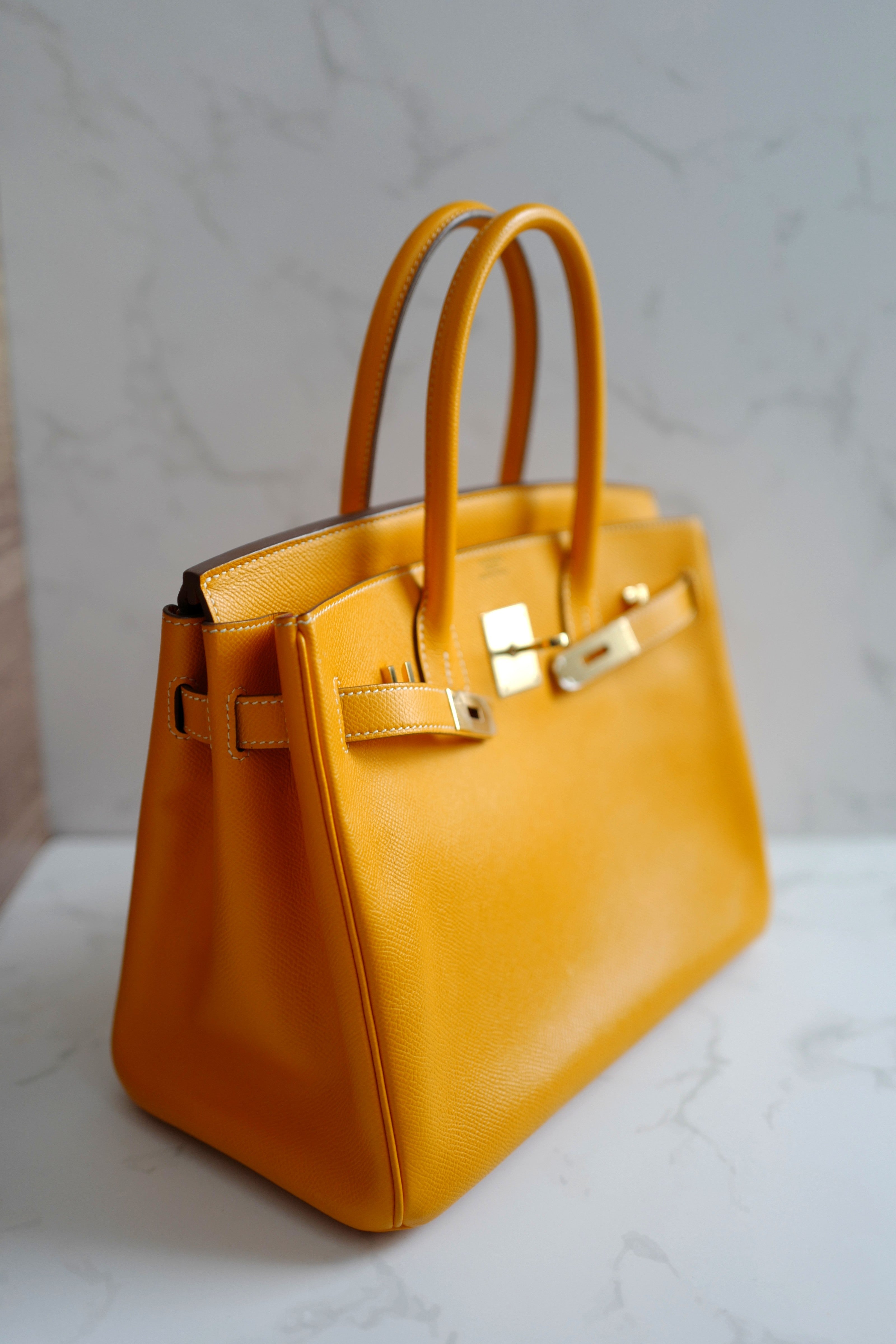 Hermès Birkin 30 Jaune d'Or Epsom Leather Candy Edition Orange Inside & Gold HW