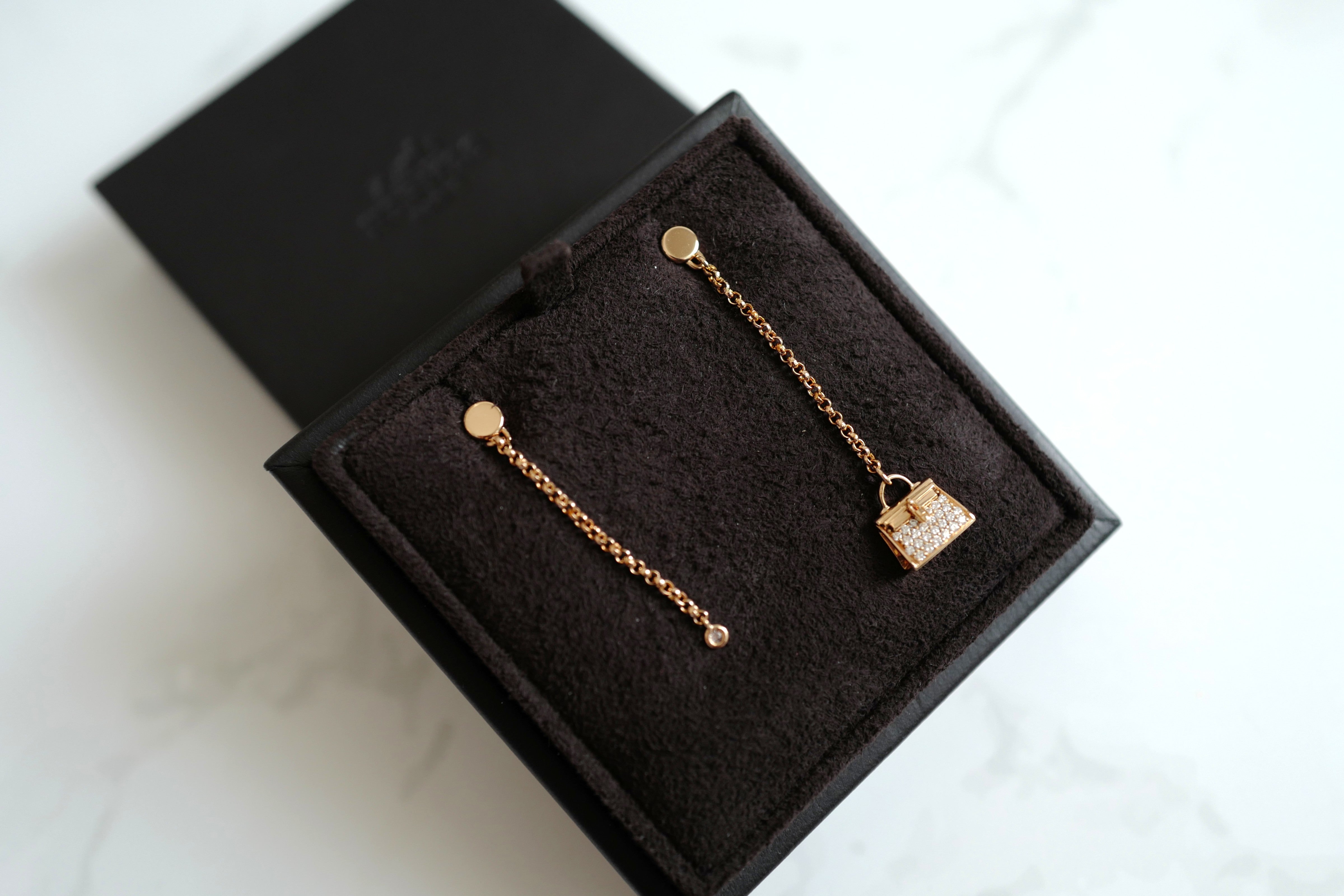 Hermes 18K Chaine Amulette Kelly Diamonds Rose Gold Ear Studs Earrings BNIB $10K