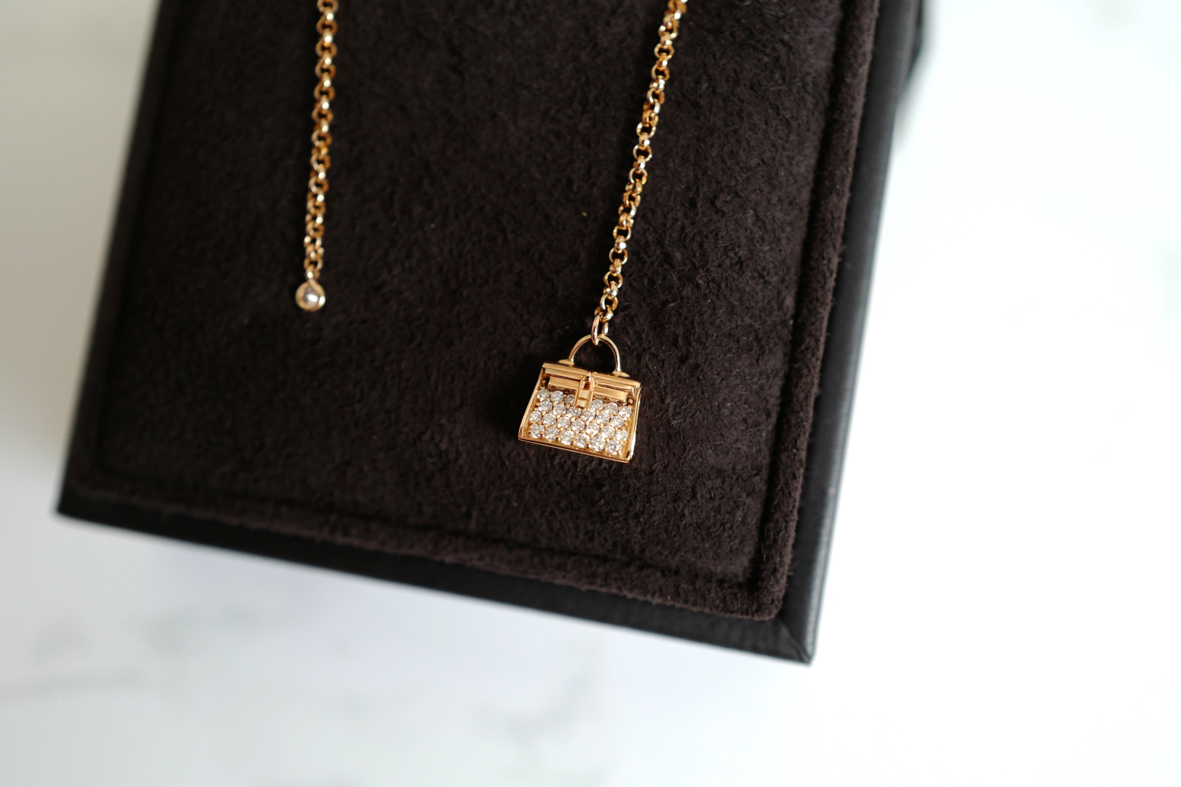 Hermes 18K Chaine Amulette Kelly Diamonds Rose Gold Ear Studs Earrings BNIB $10K