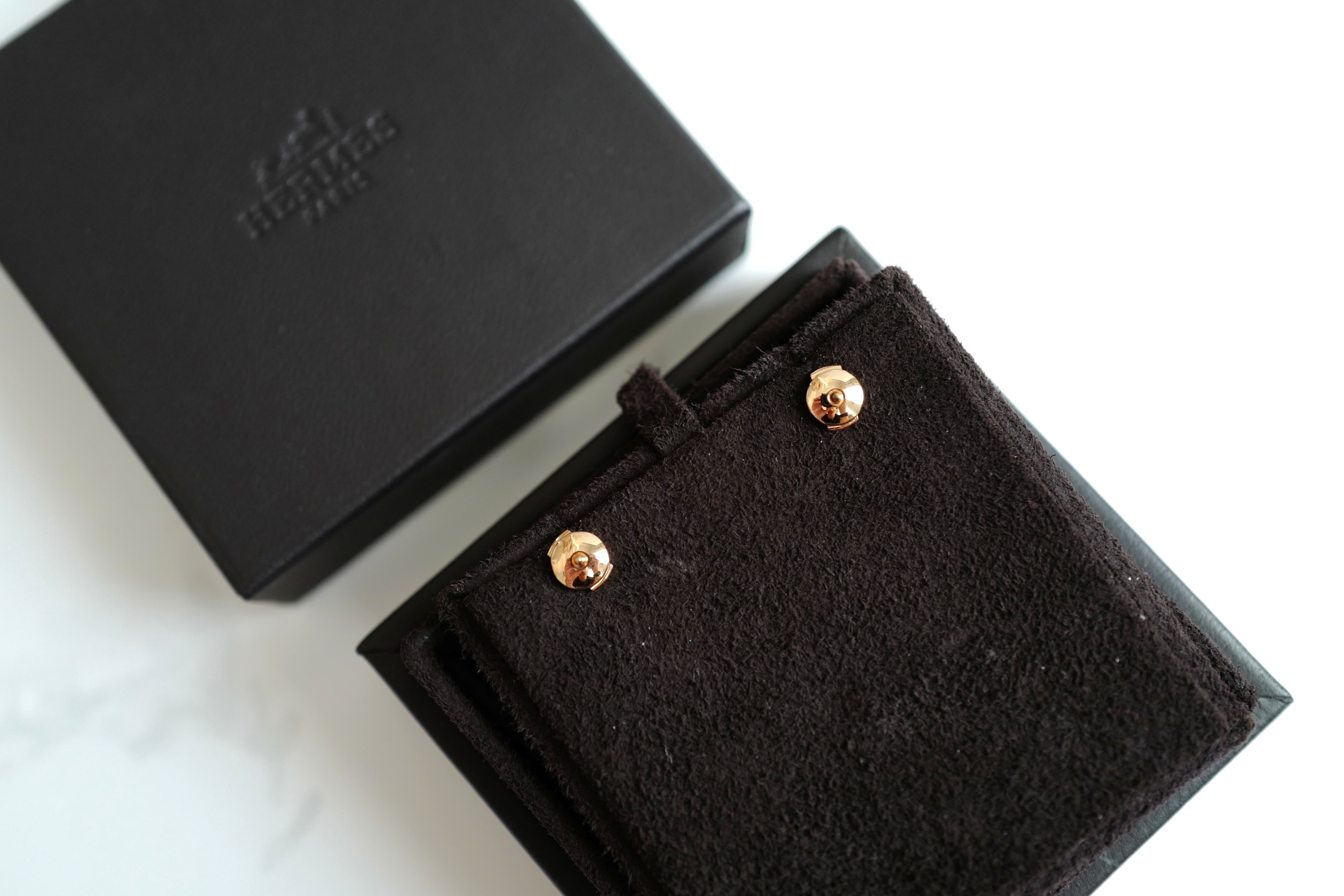Hermes 18K Chaine Amulette Kelly Diamonds Rose Gold Ear Studs Earrings BNIB $10K