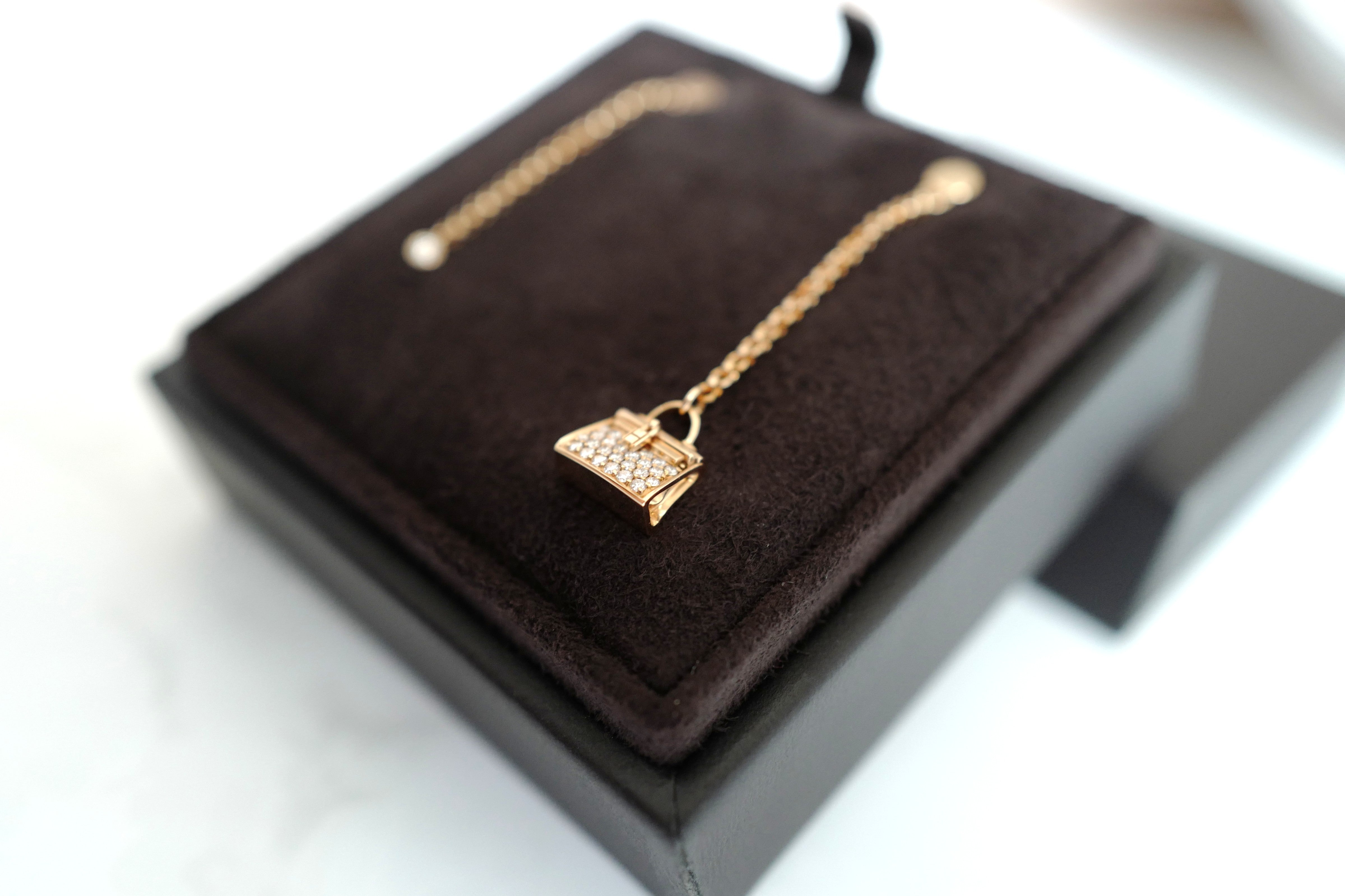 Hermes 18K Chaine Amulette Kelly Diamonds Rose Gold Ear Studs Earrings BNIB $10K