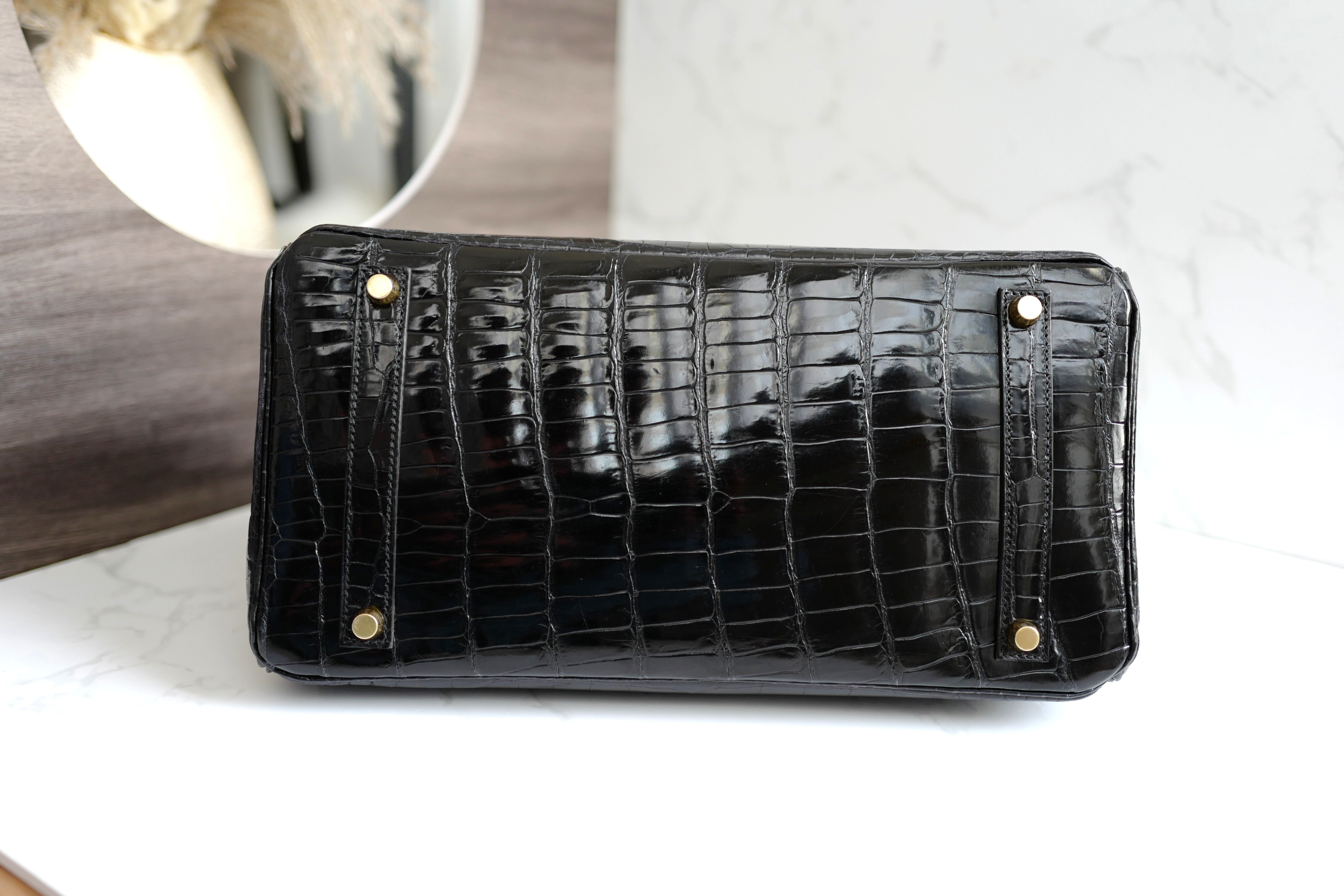 Hermès Birkin 35 Black Shiny Porosus Crocodile Gold HW #D Preowned Condition