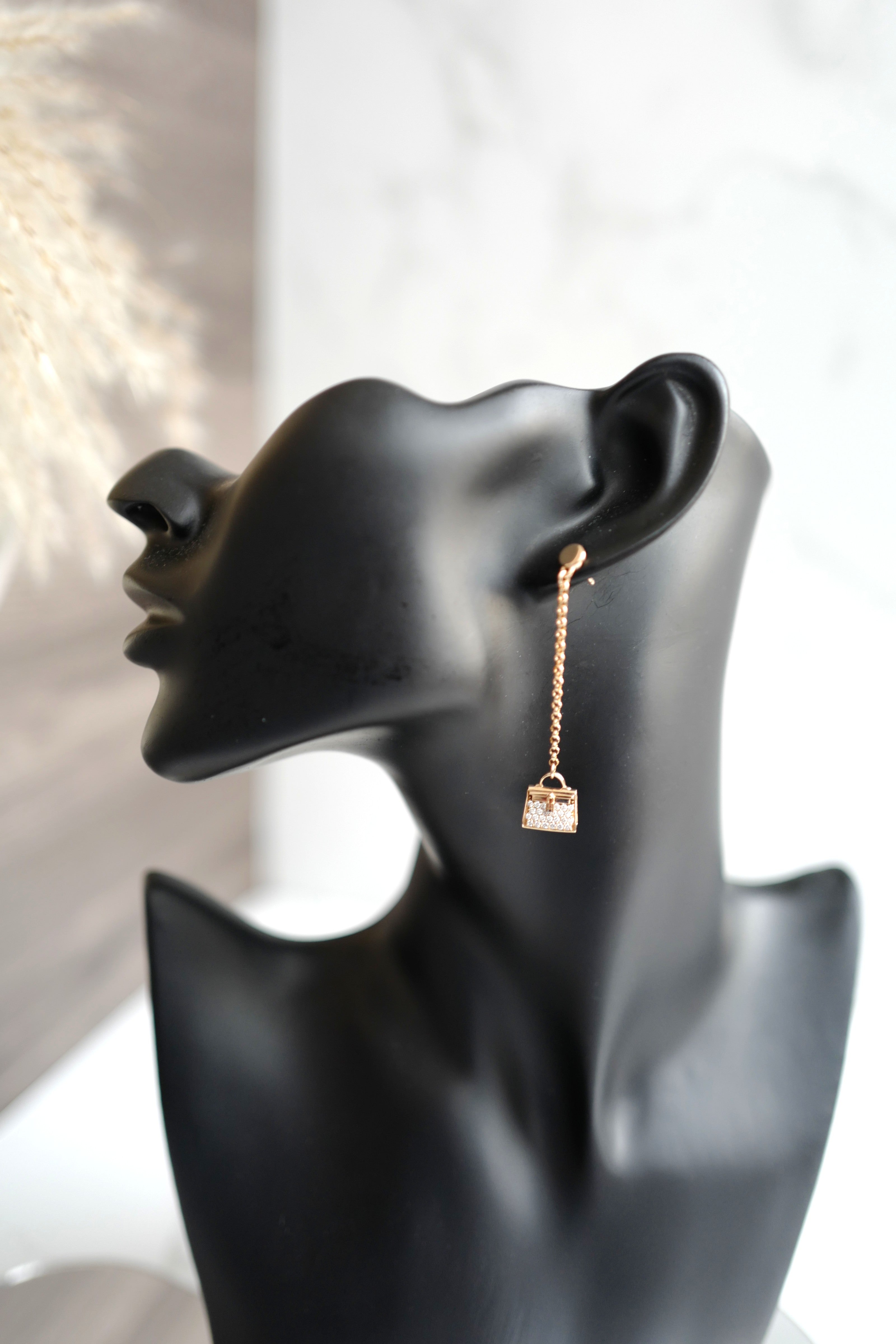 Hermes 18K Chaine Amulette Kelly Diamonds Rose Gold Ear Studs Earrings BNIB $10K