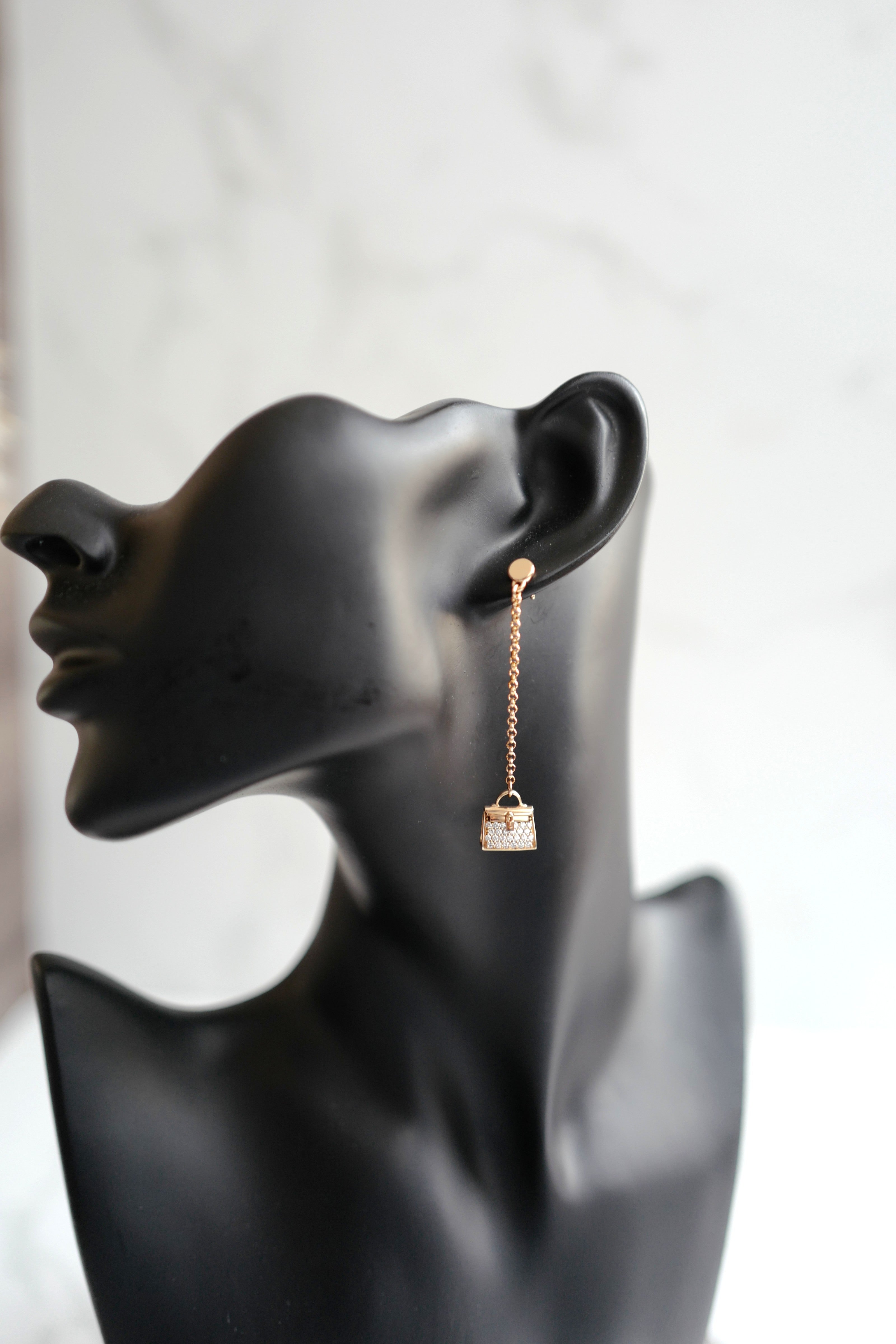 Hermes 18K Chaine Amulette Kelly Diamonds Rose Gold Ear Studs Earrings BNIB $10K