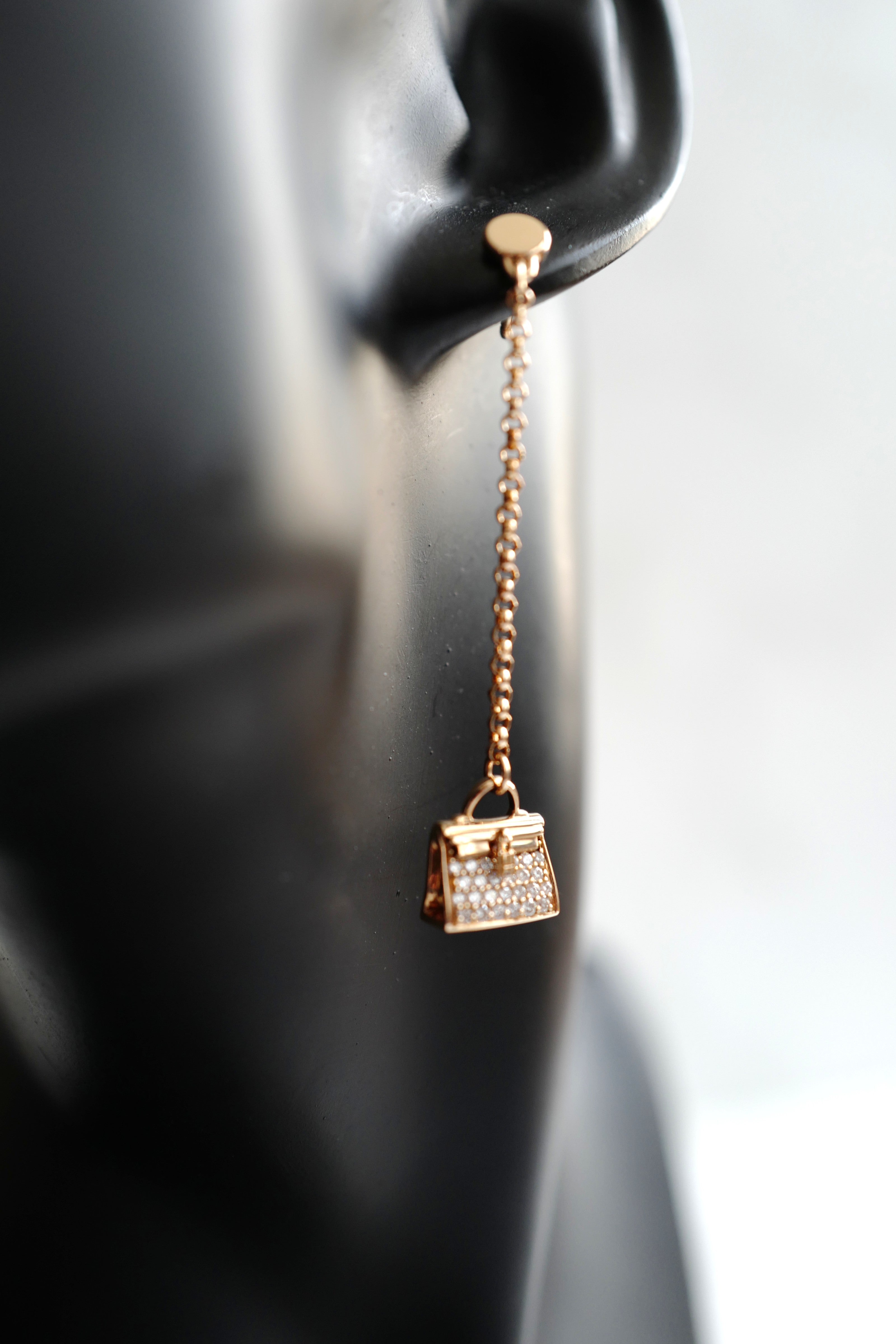 Hermes 18K Chaine Amulette Kelly Diamonds Rose Gold Ear Studs Earrings BNIB $10K