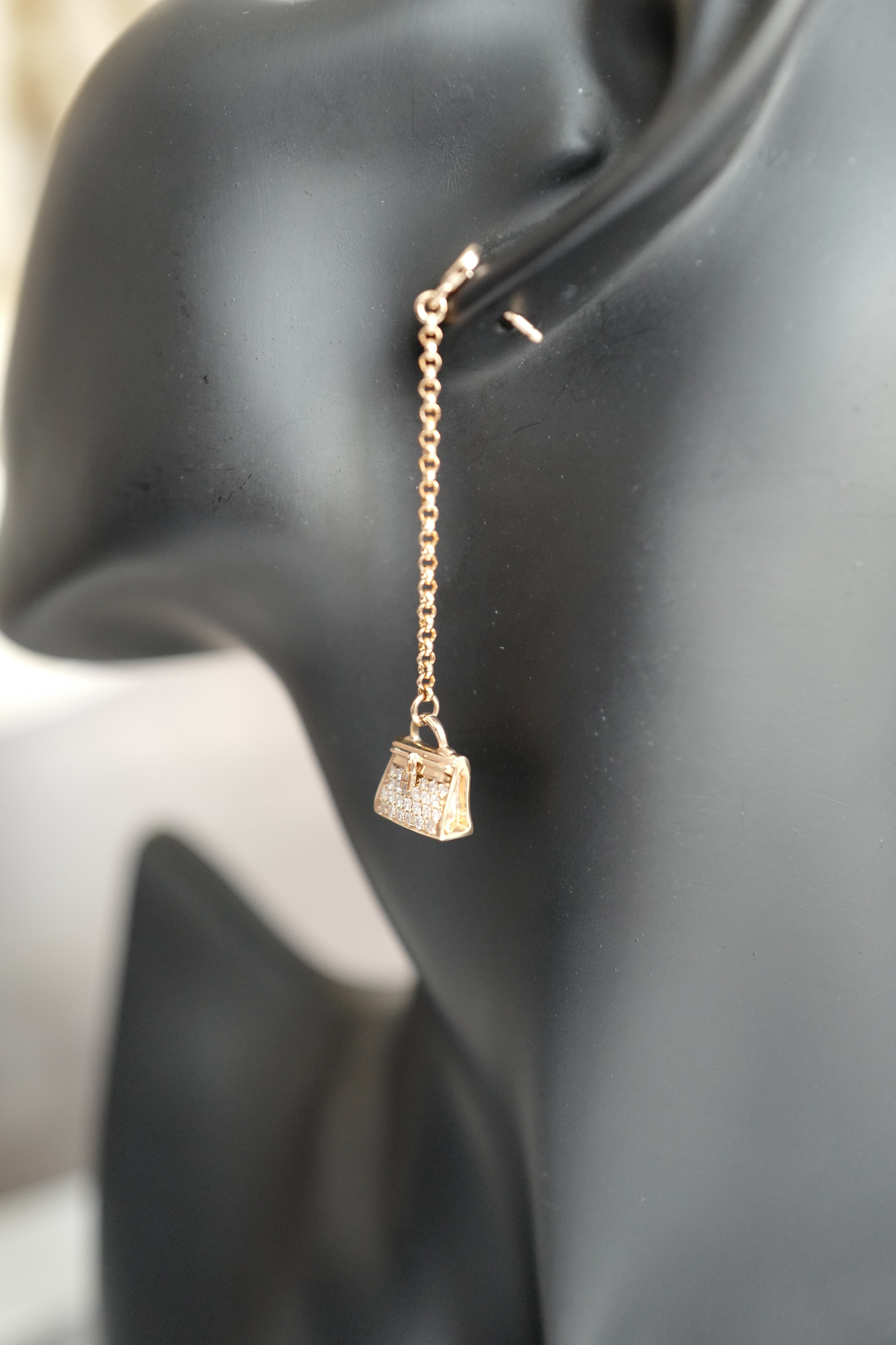 Hermes 18K Chaine Amulette Kelly Diamonds Rose Gold Ear Studs Earrings BNIB $10K