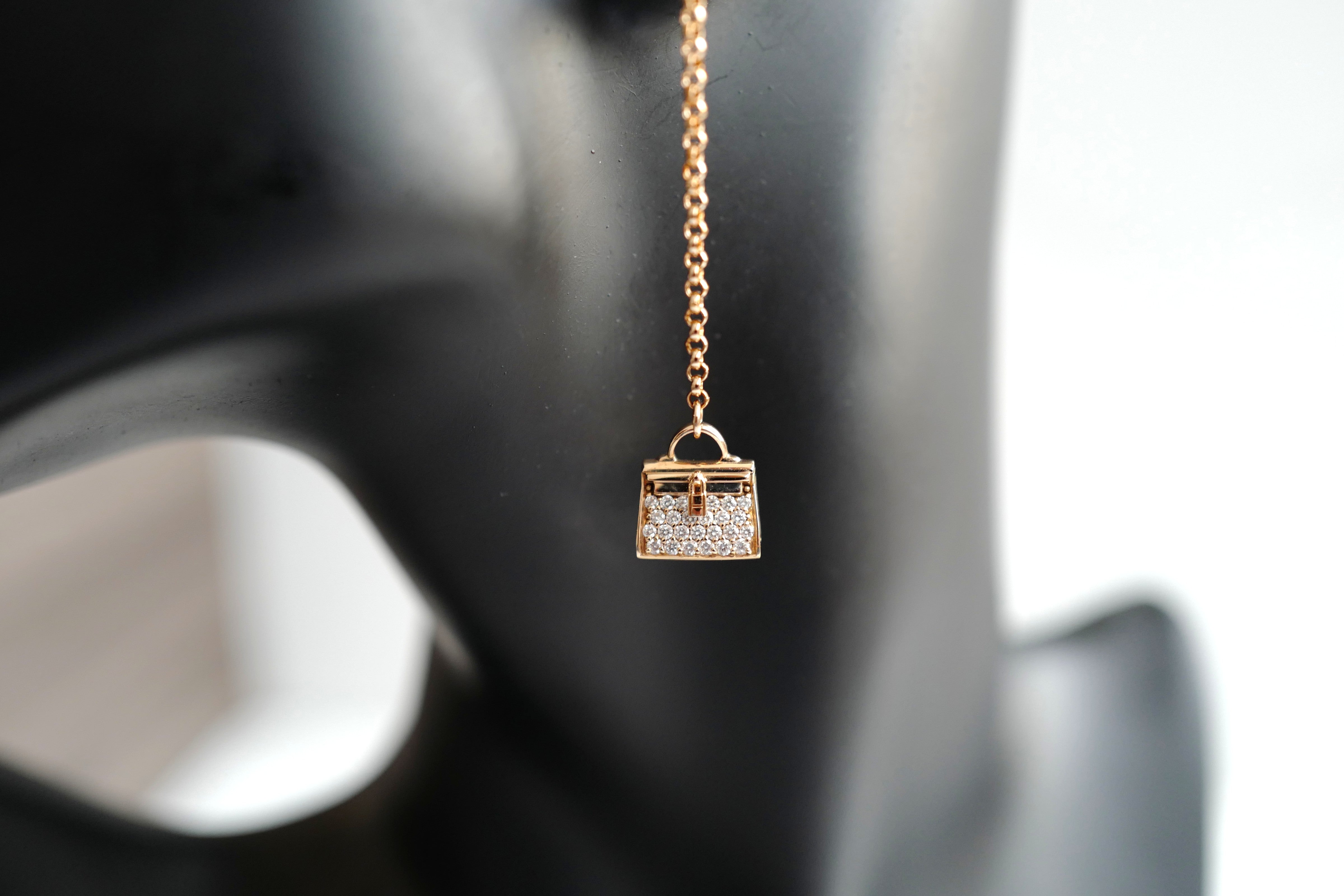 Hermes 18K Chaine Amulette Kelly Diamonds Rose Gold Ear Studs Earrings BNIB $10K