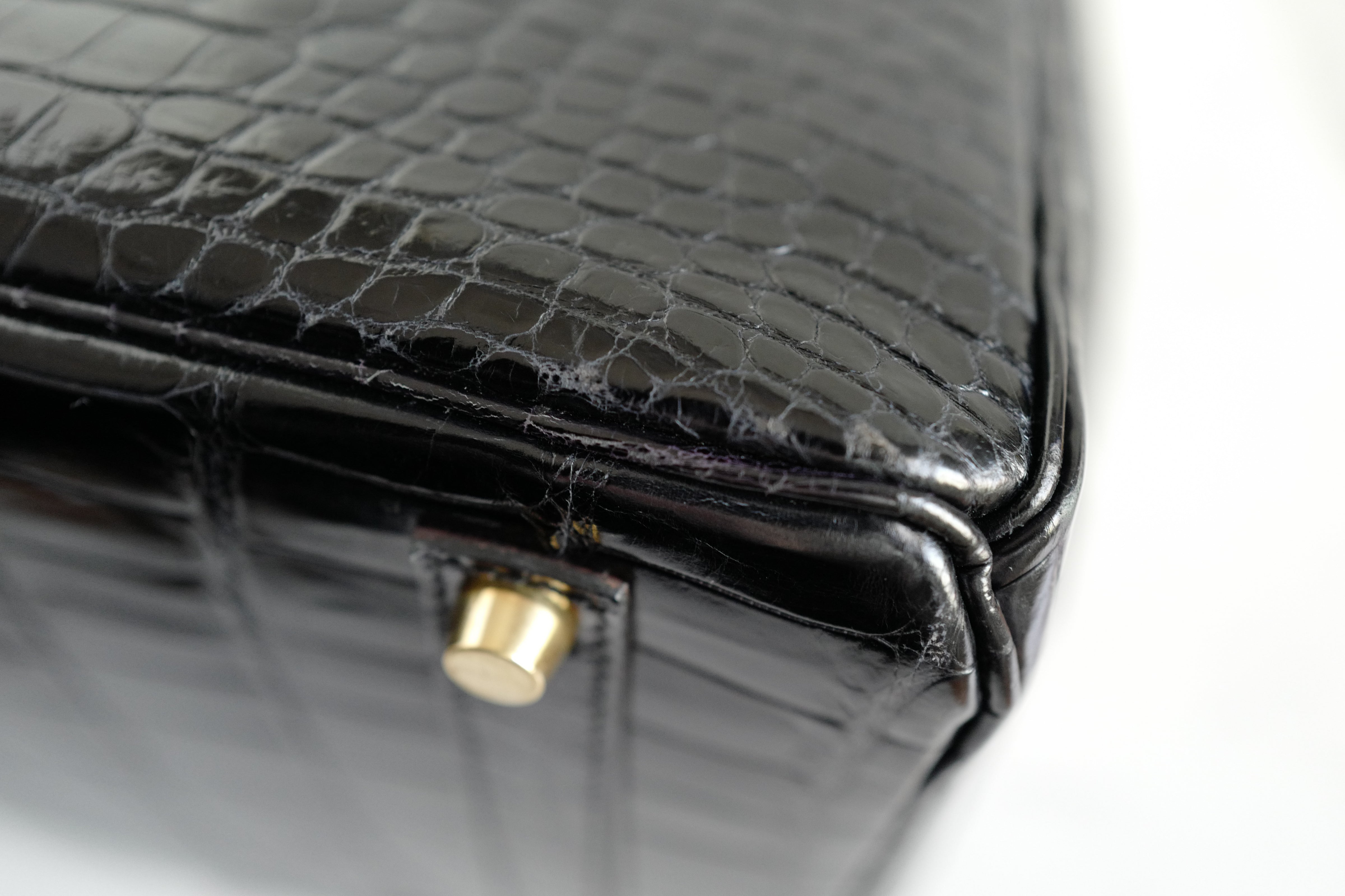 Hermès Birkin 35 Black Shiny Porosus Crocodile Gold HW #D Preowned Condition
