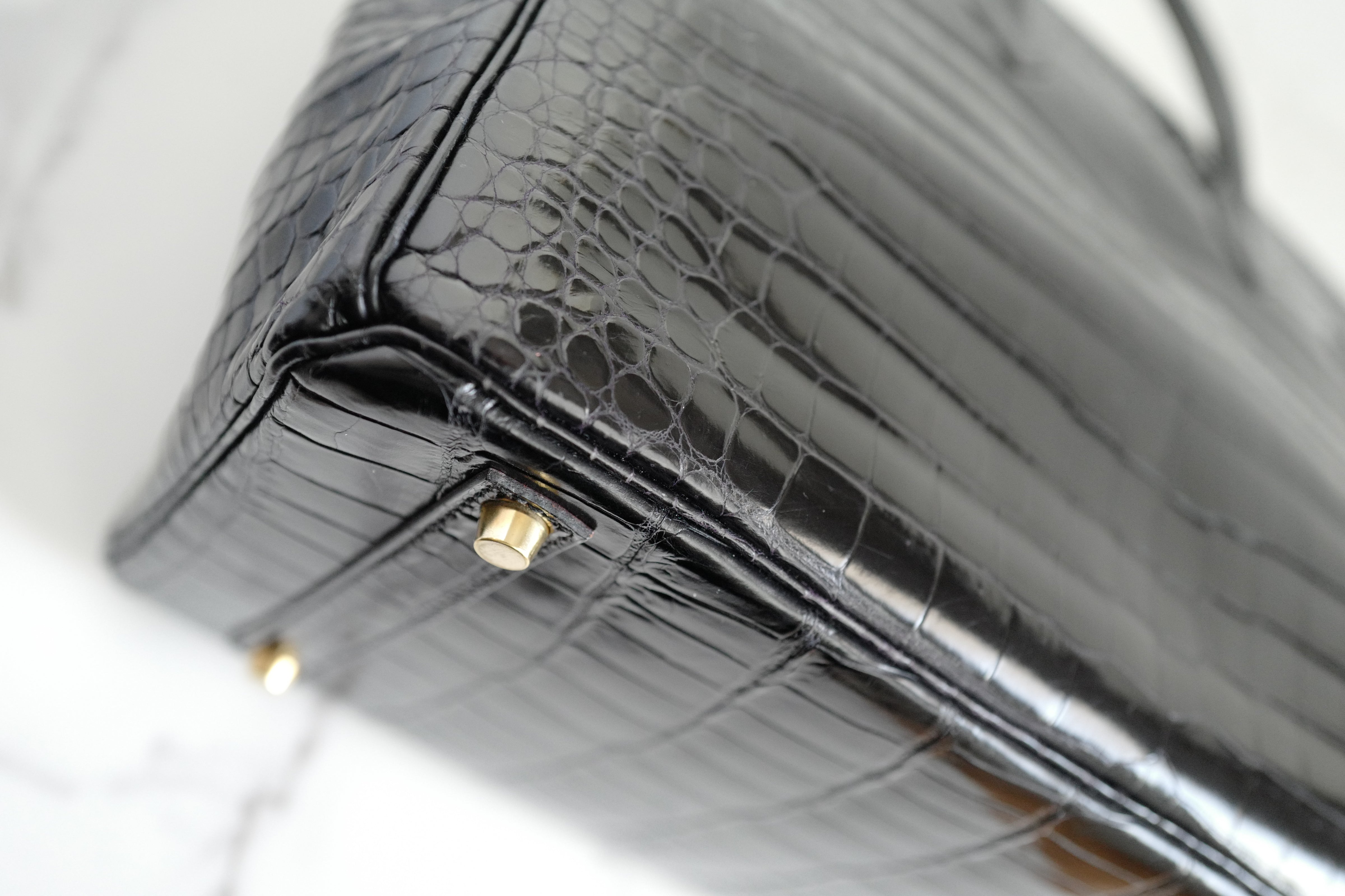 Hermès Birkin 35 Black Shiny Porosus Crocodile Gold HW #D Preowned Condition