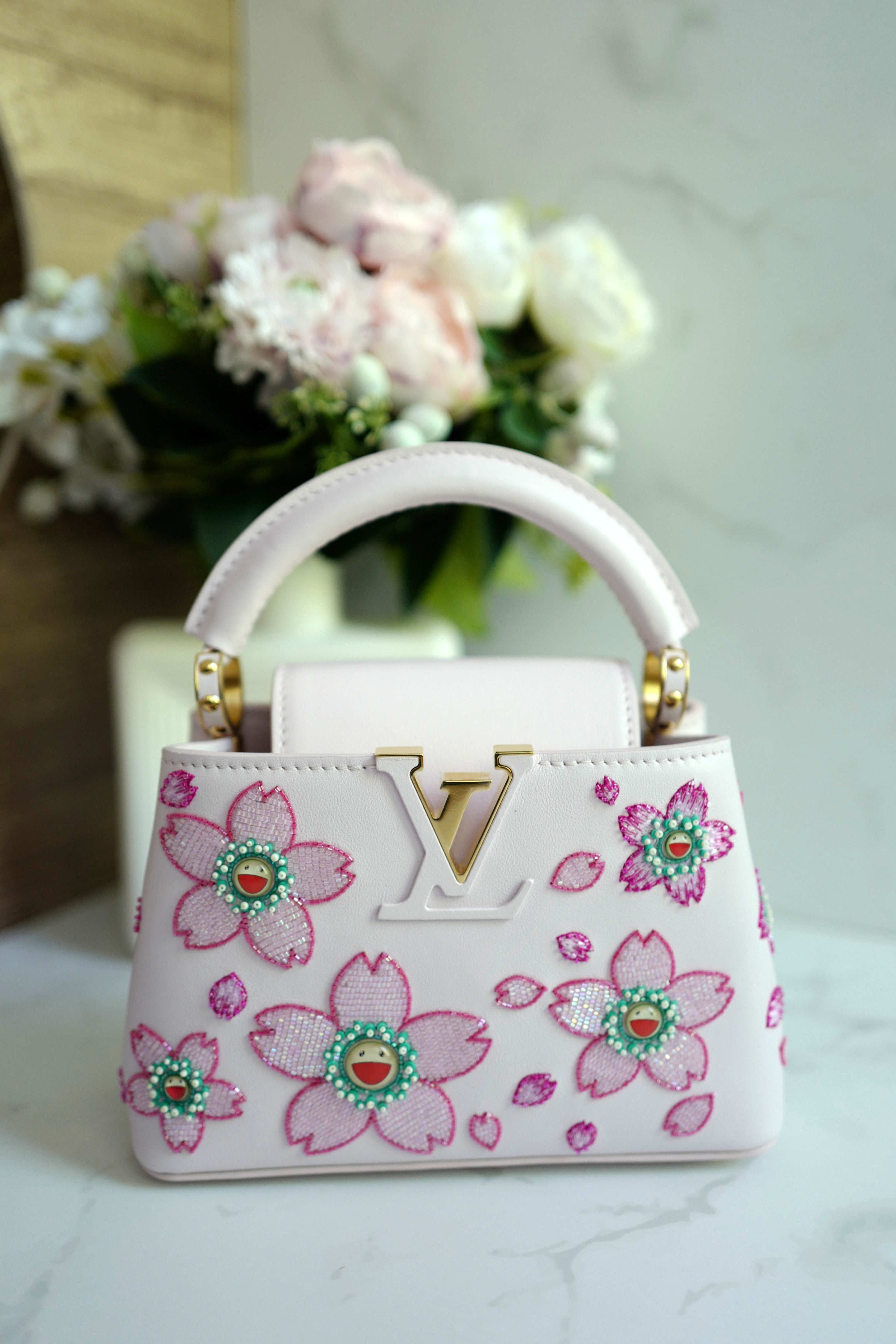 Brand New Louis Vuitton x Murakami Capucines Mini Cherry Blossoms Limited Edition in Pink