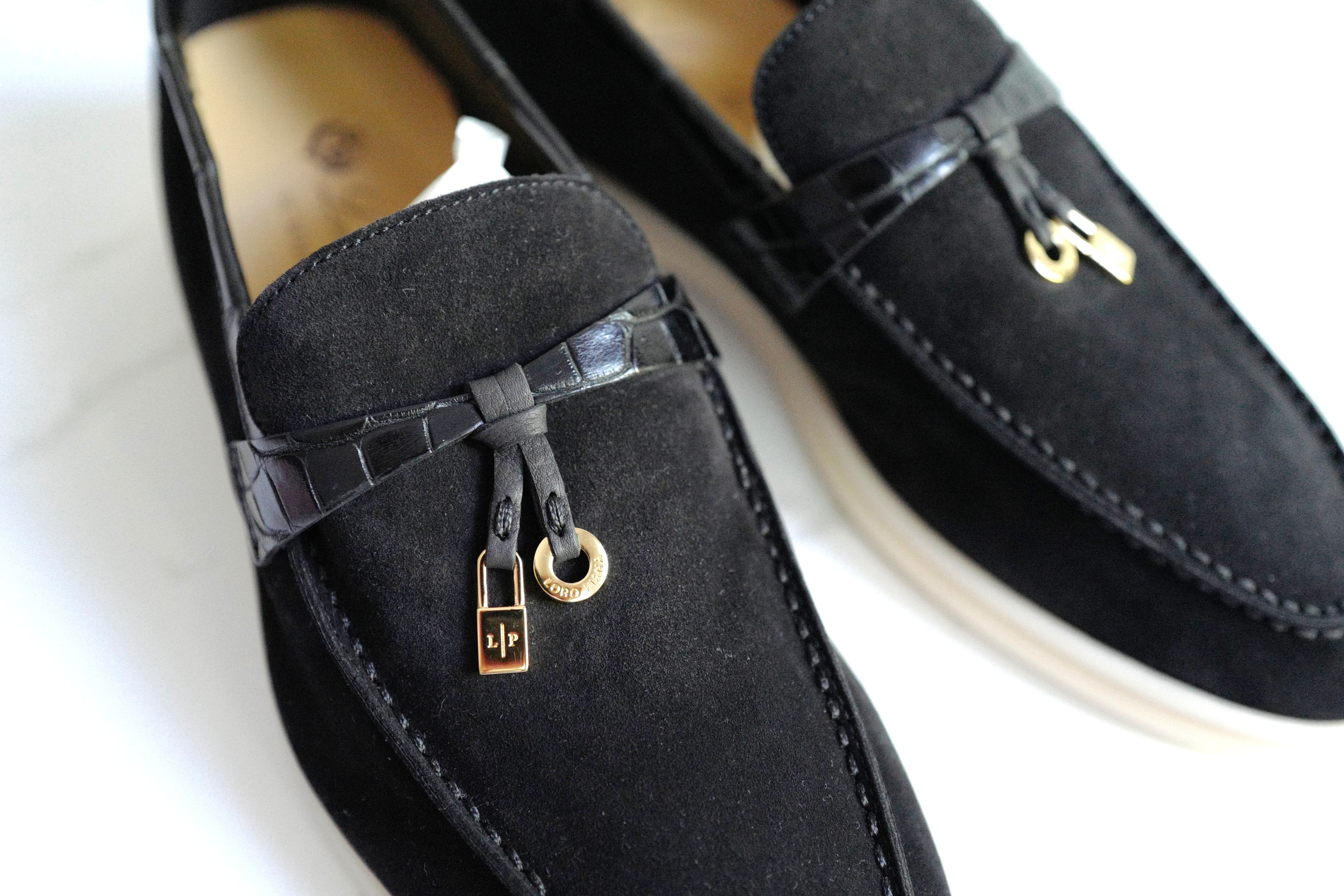 BNIB Loro Piana Summer Charms Walk Loafers In Black Suede Alligator strap Size 37