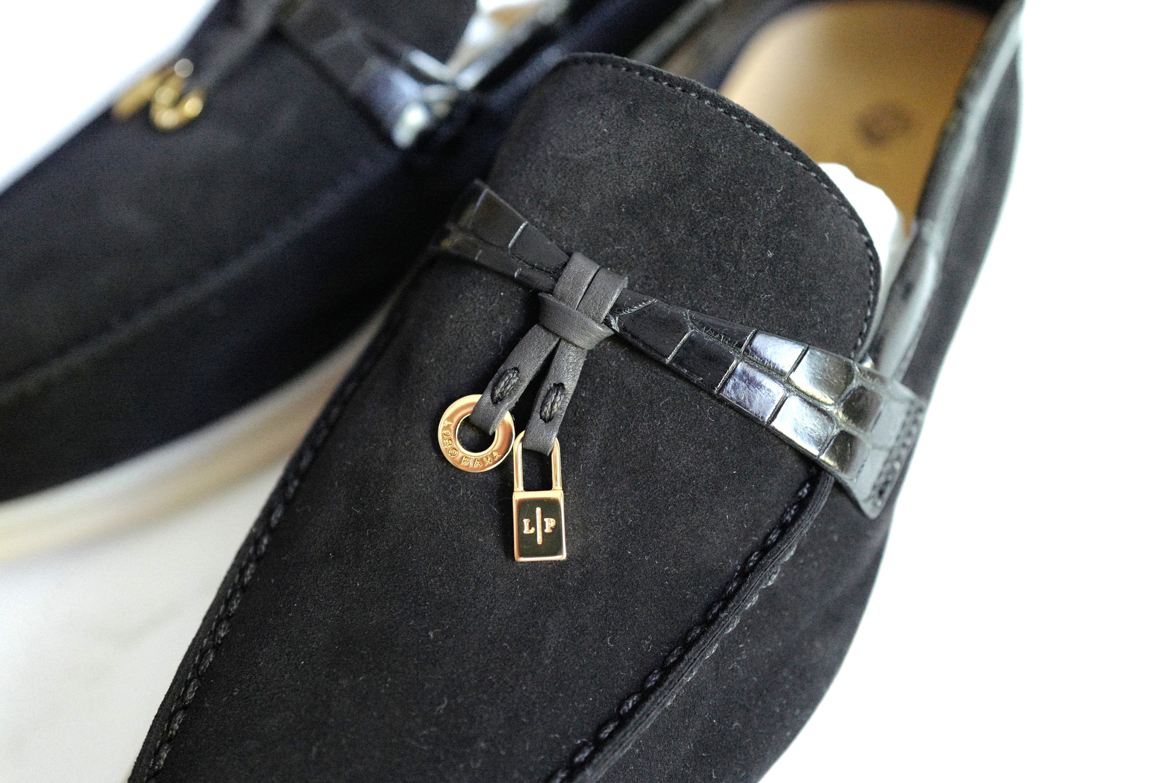 BNIB Loro Piana Summer Charms Walk Loafers In Black Suede Alligator strap Size 37