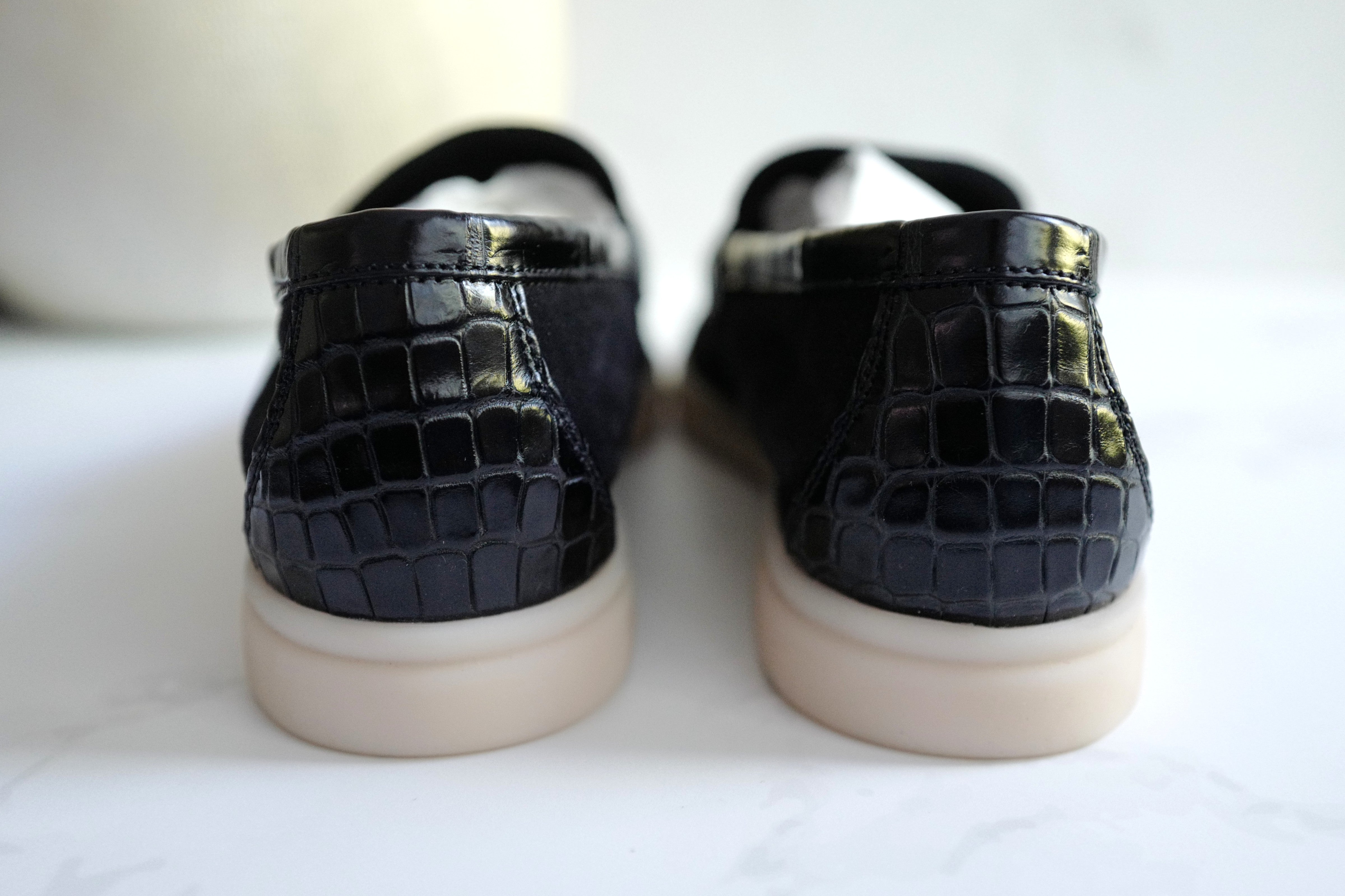 BNIB Loro Piana Summer Charms Walk Loafers In Black Suede Alligator strap Size 37
