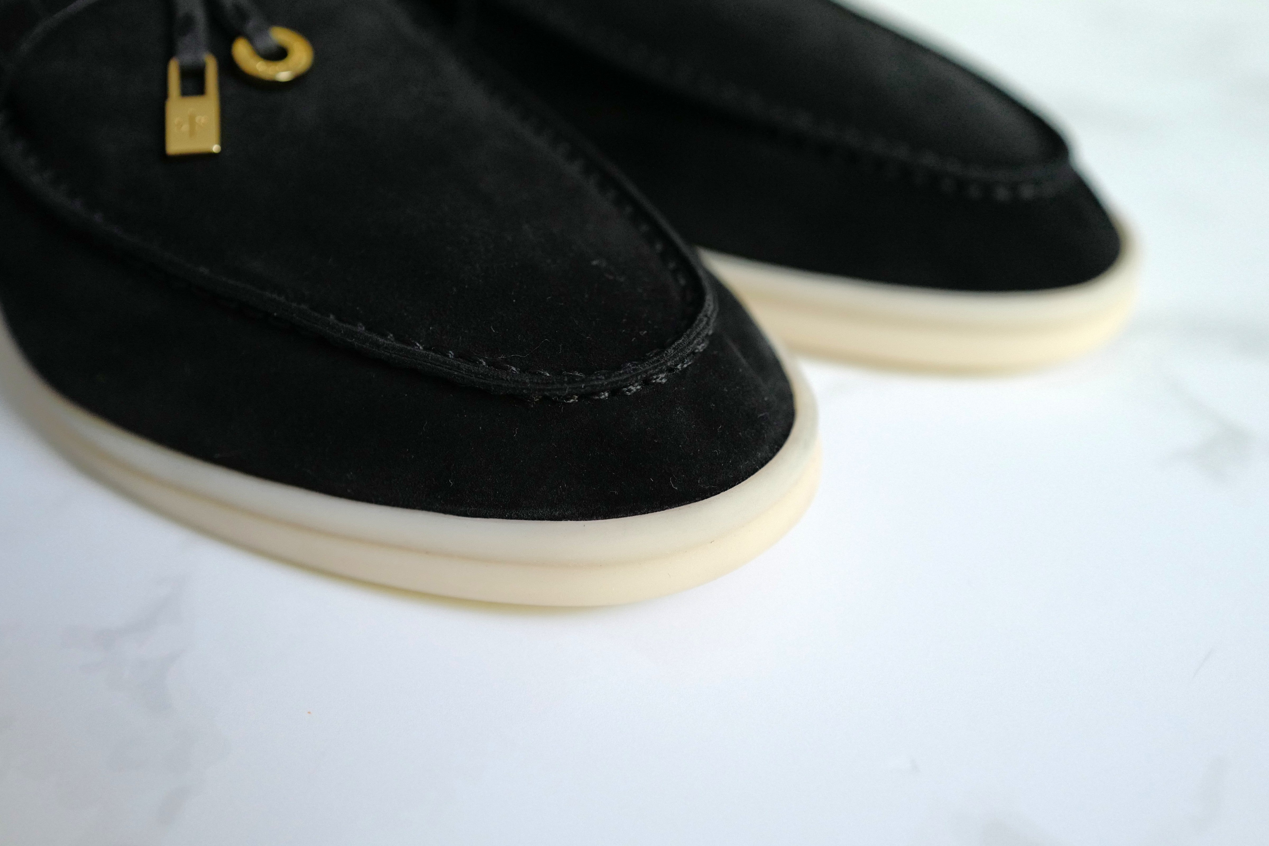 BNIB Loro Piana Summer Charms Walk Loafers In Black Suede Size 37