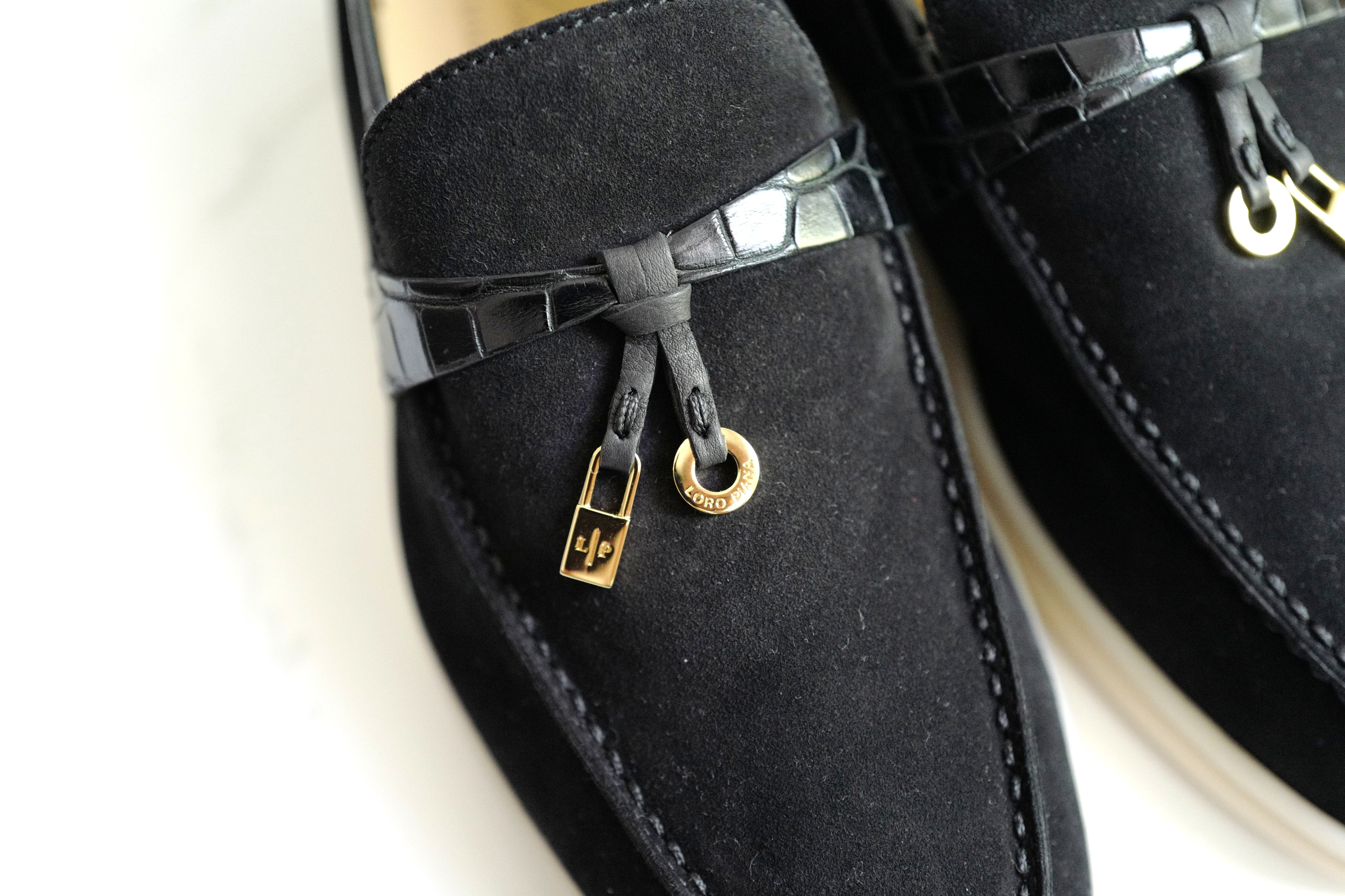 BNIB Loro Piana Summer Charms Walk Loafers In Black Suede Alligator strap Size 37
