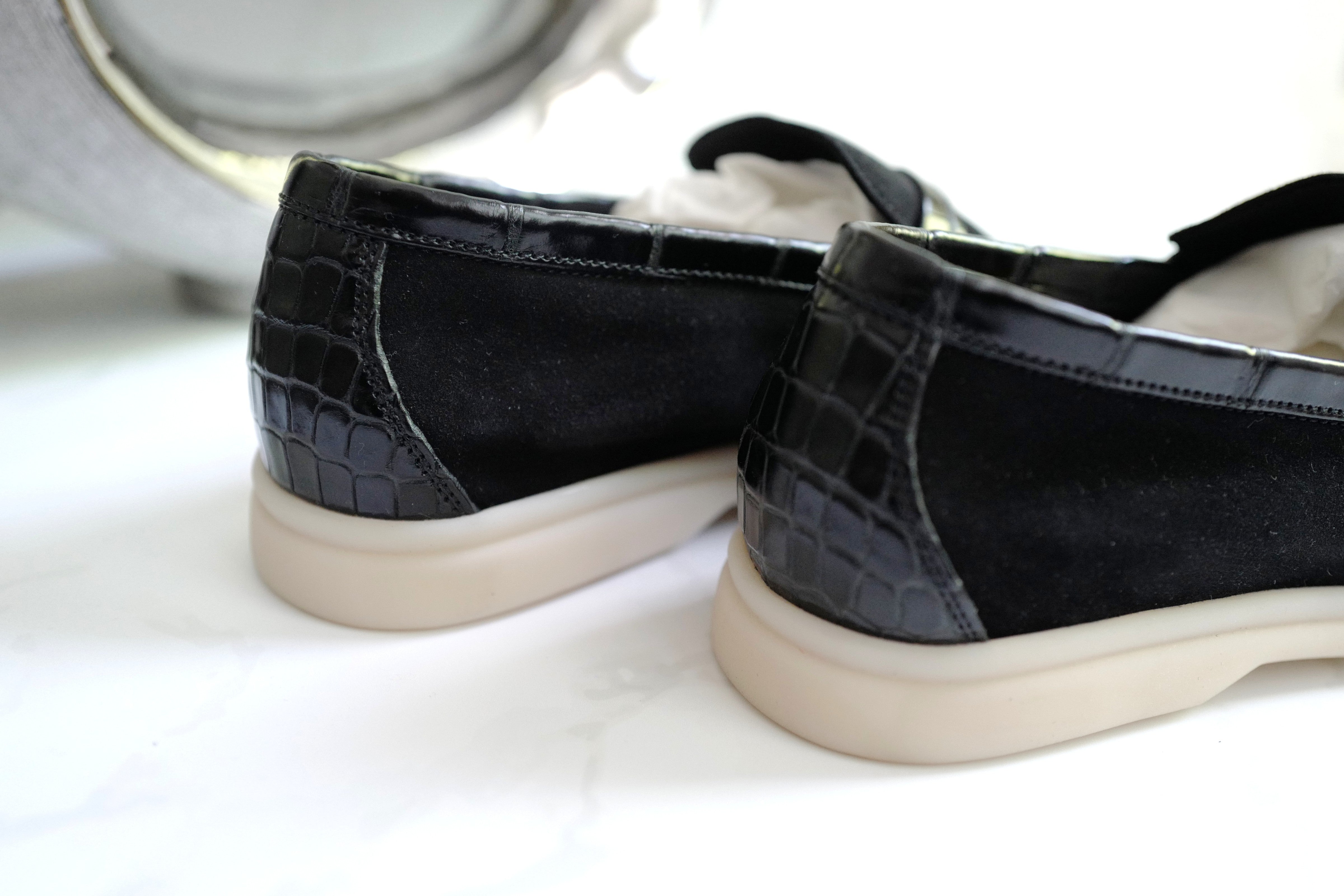BNIB Loro Piana Summer Charms Walk Loafers In Black Suede Alligator strap Size 37
