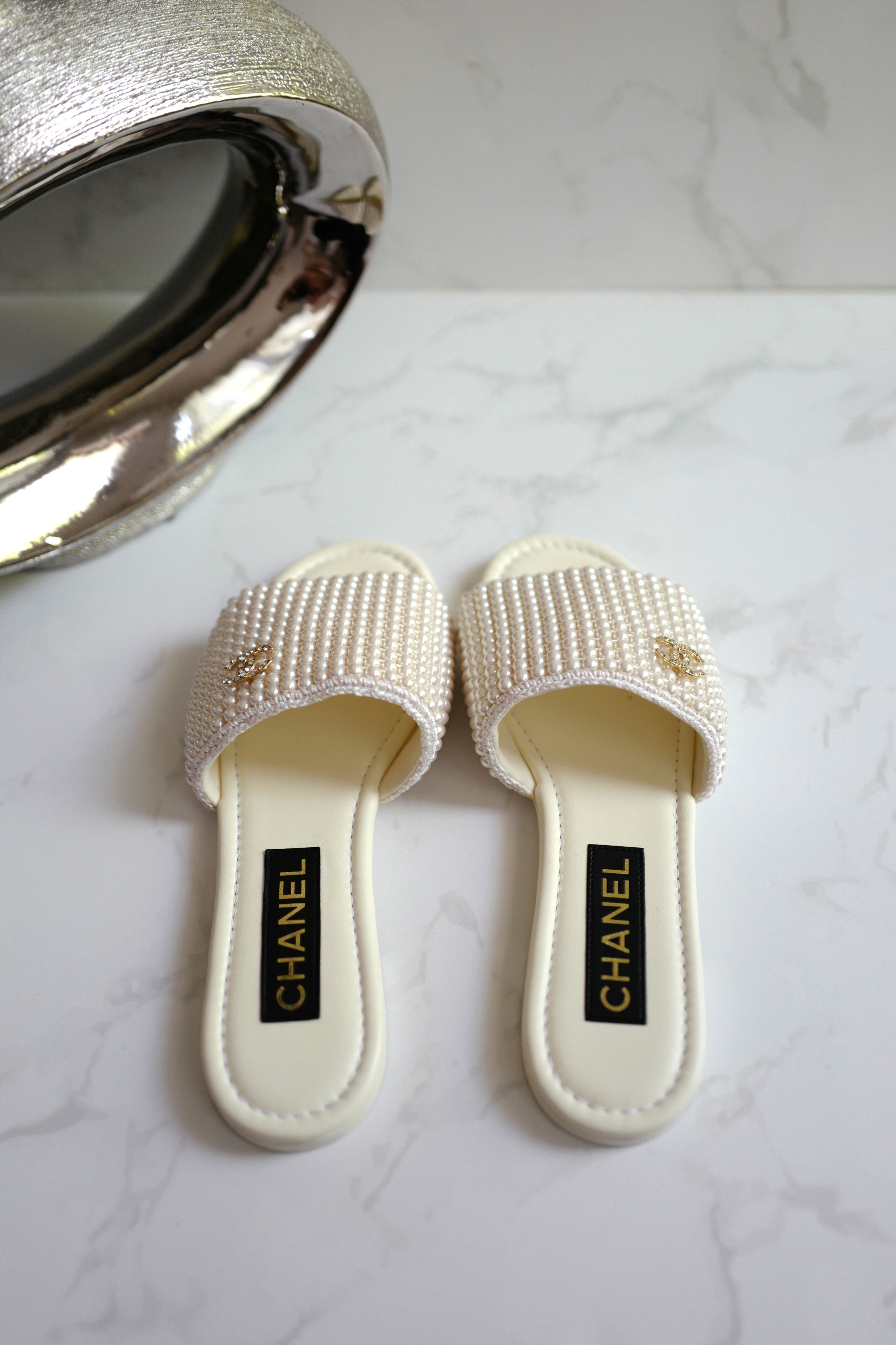 BNIB Chanel Spring Summer Collection 25S Mules Flat With Pearls - Size 38