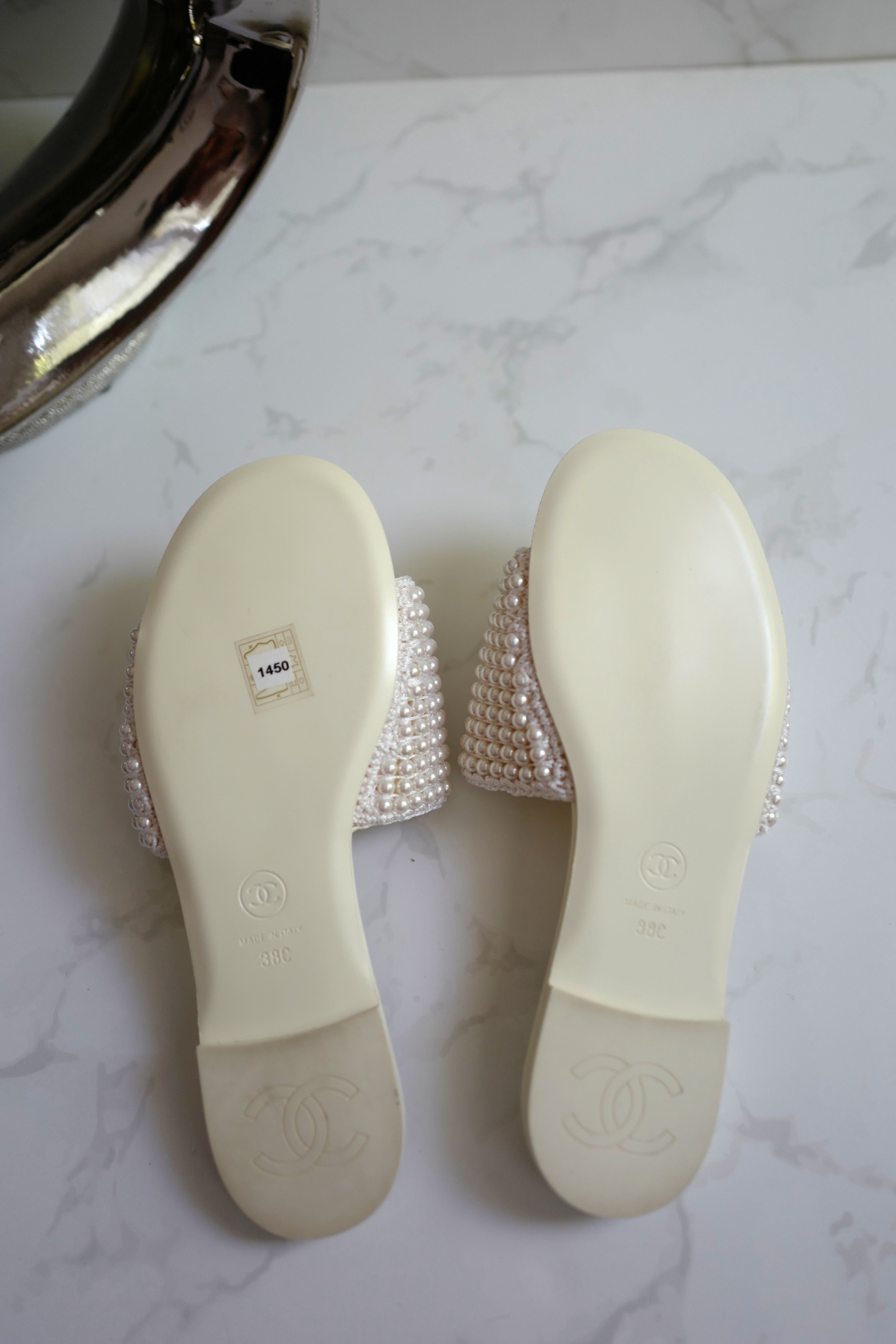 BNIB Chanel Spring Summer Collection 25S Mules Flat With Pearls - Size 38