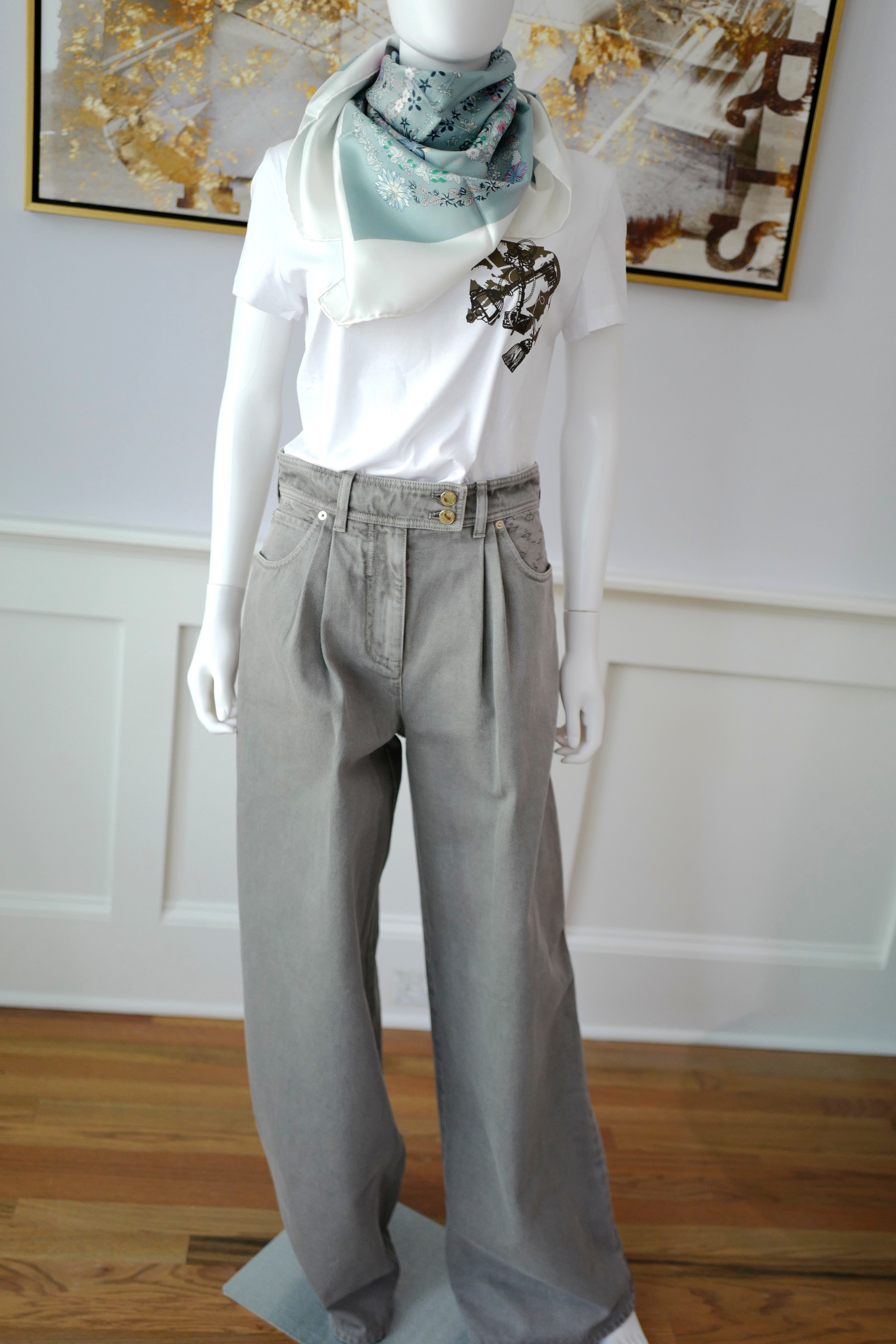 Brand New Louis Vuitton Nautical Denim Pleat Pants Gris Size 38