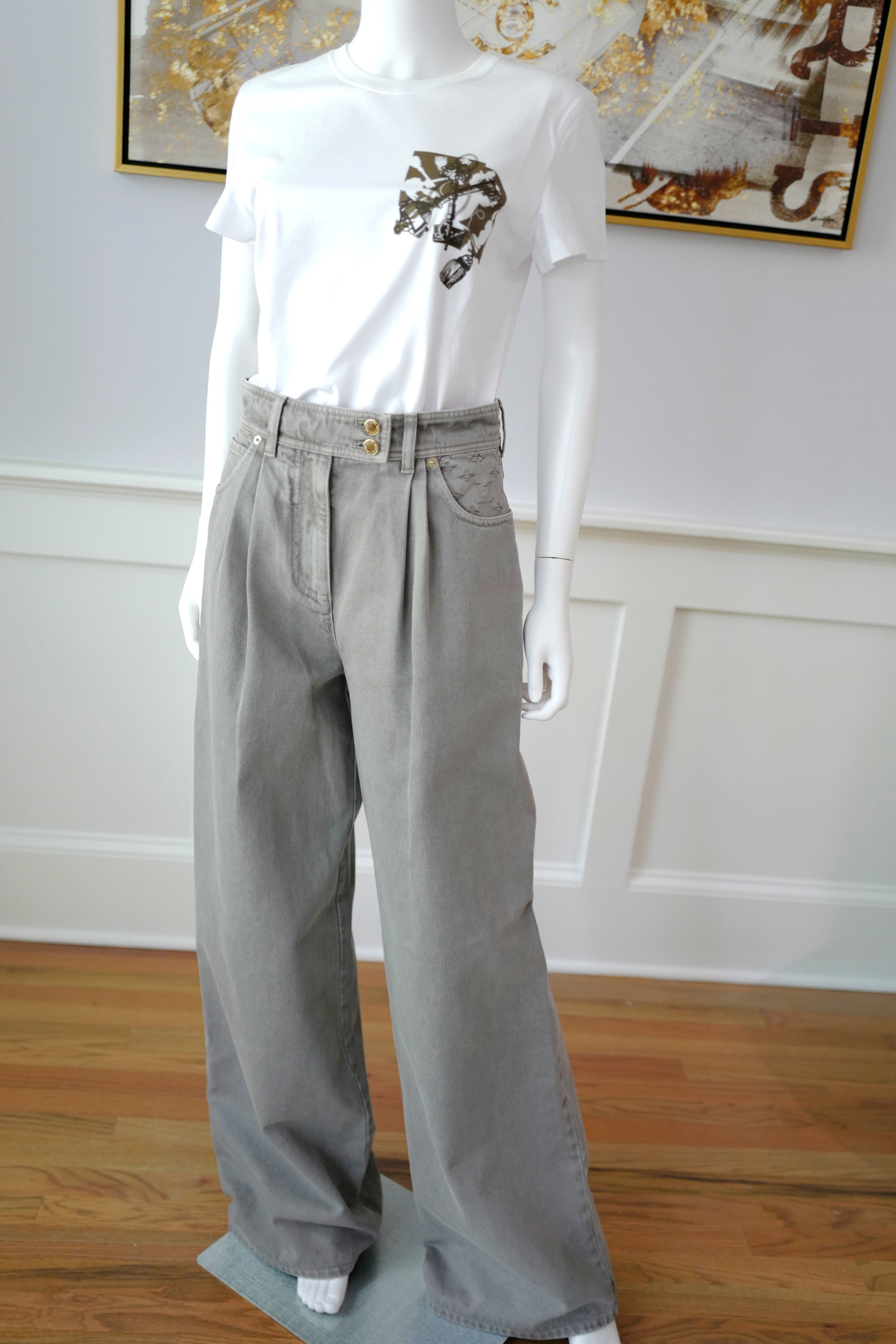 Brand New Louis Vuitton Nautical Denim Pleat Pants Gris Size 38
