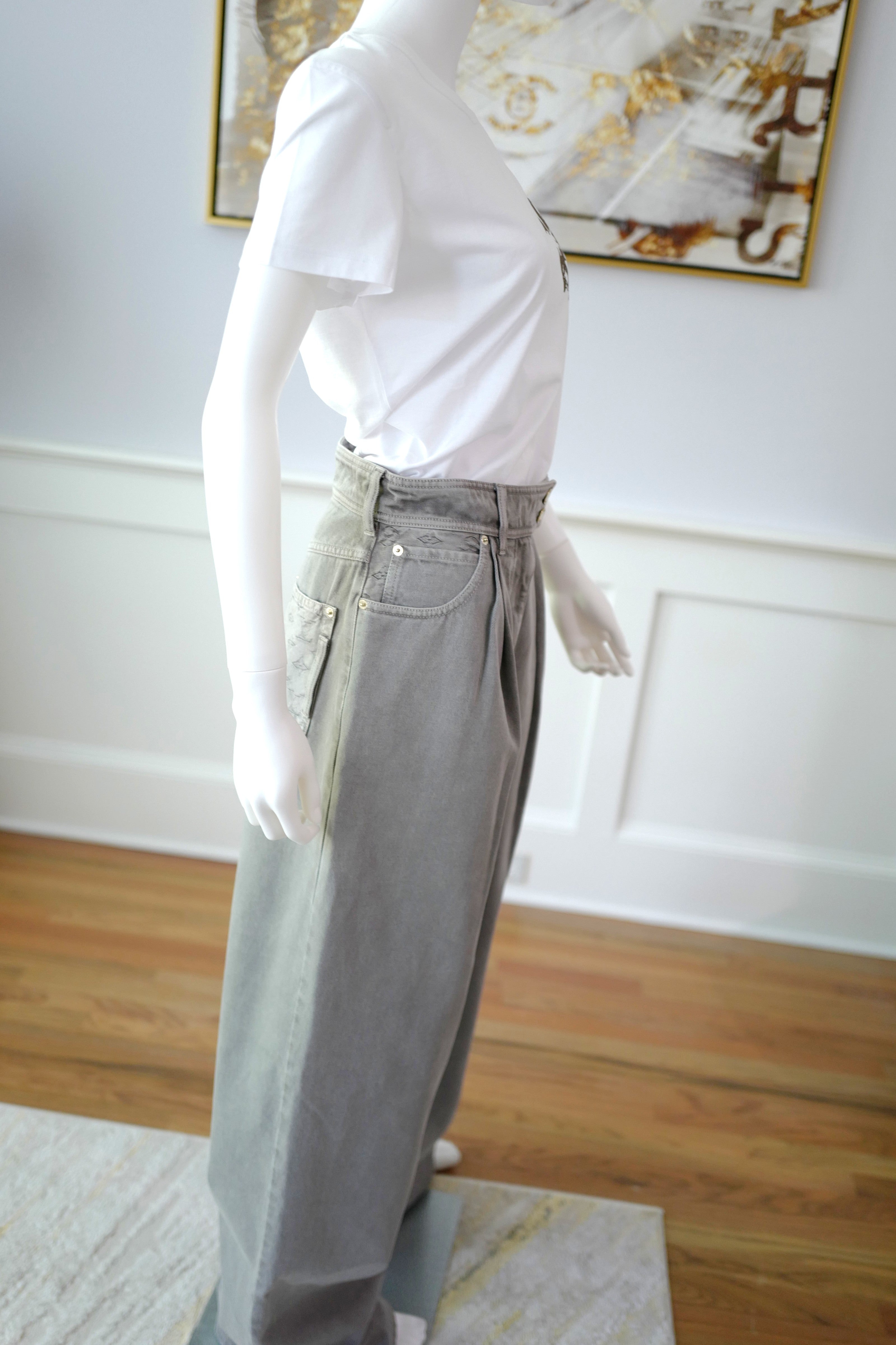 Brand New Louis Vuitton Nautical Denim Pleat Pants Gris Size 38