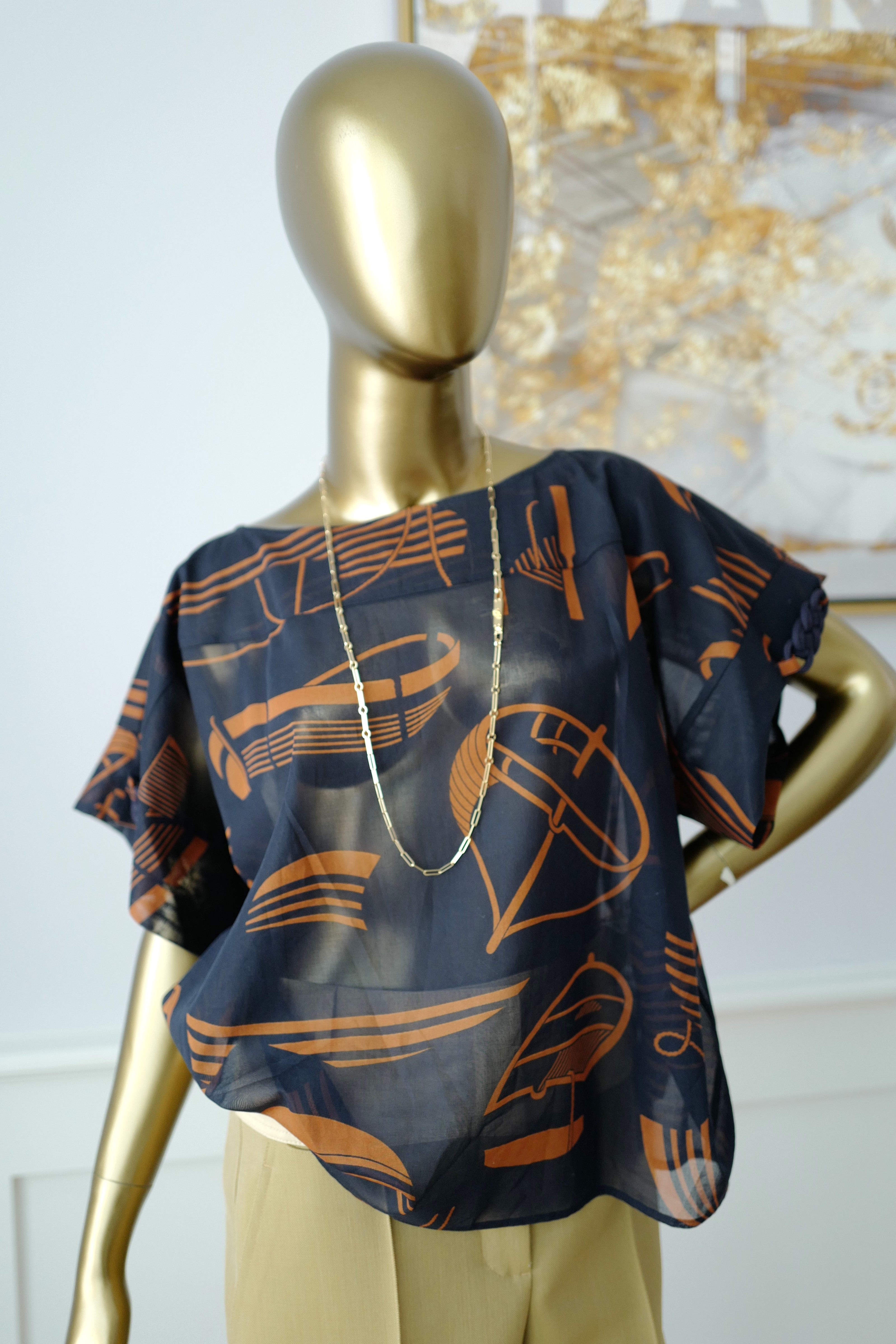 Brand New Hermès "Thalassa Tattoo" Beach Tunic in Bleu Gabier Size 34