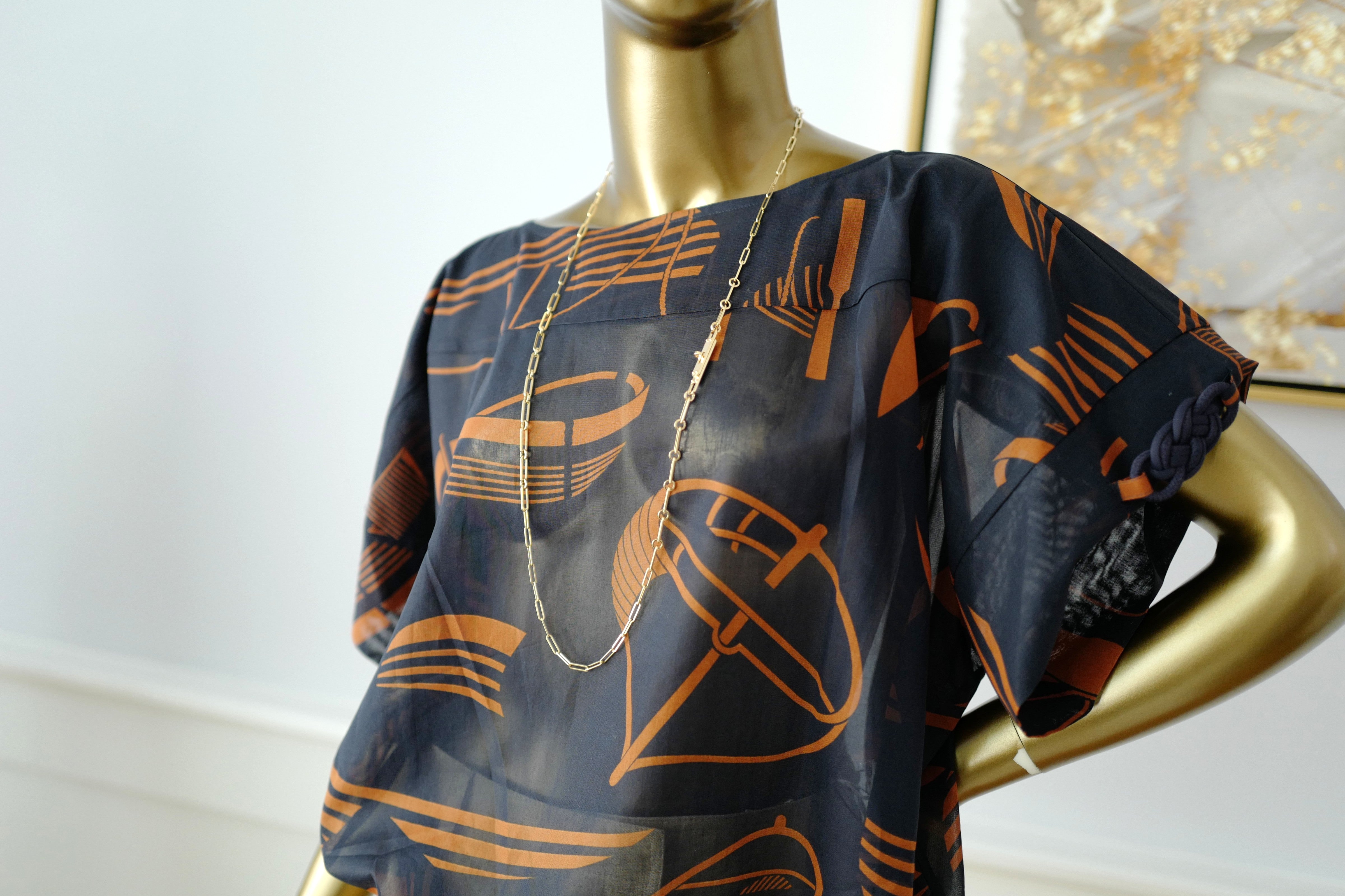 Brand New Hermès "Thalassa Tattoo" Beach Tunic in Bleu Gabier Size 34