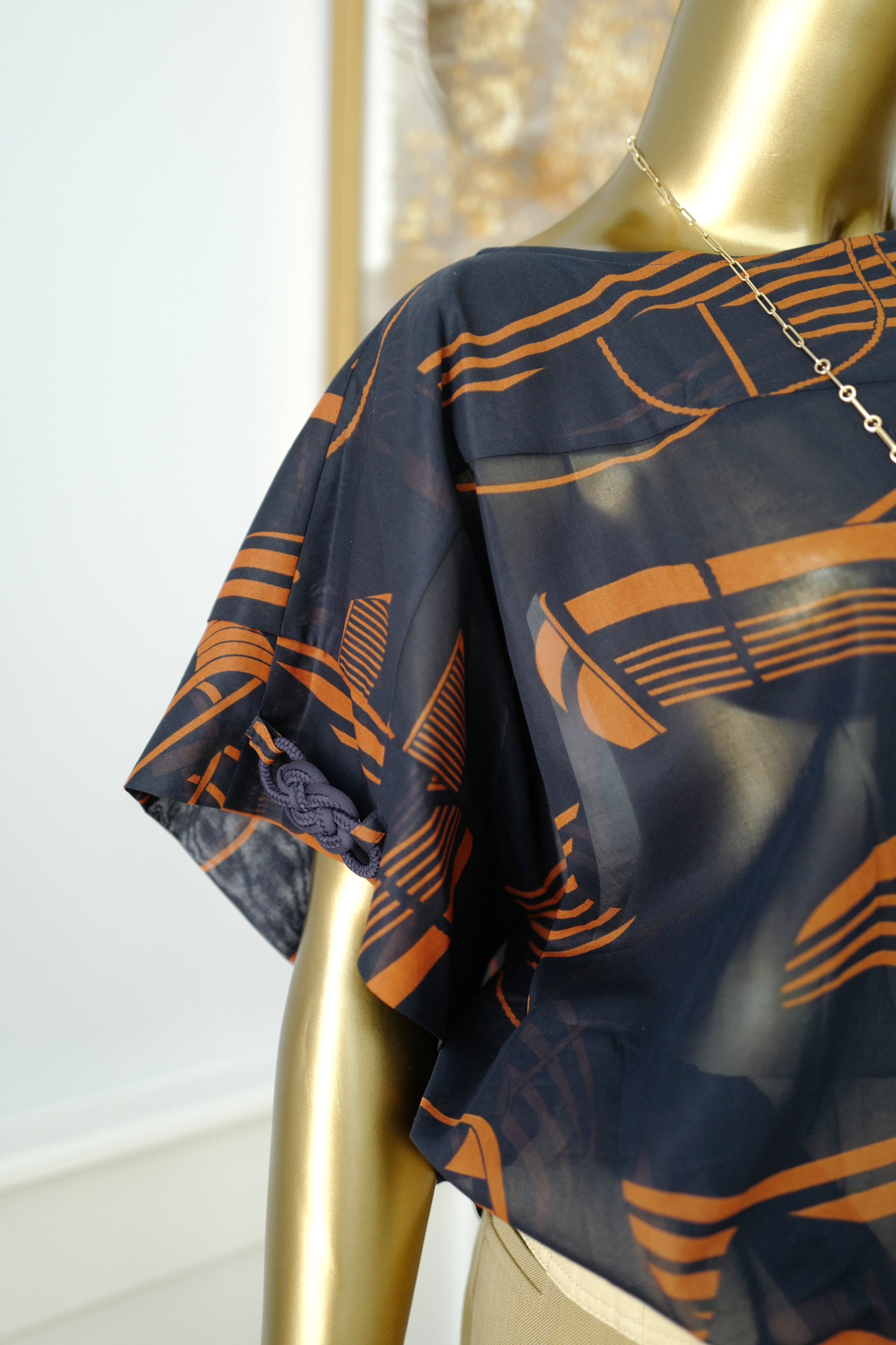 Brand New Hermès "Thalassa Tattoo" Beach Tunic in Bleu Gabier Size 34
