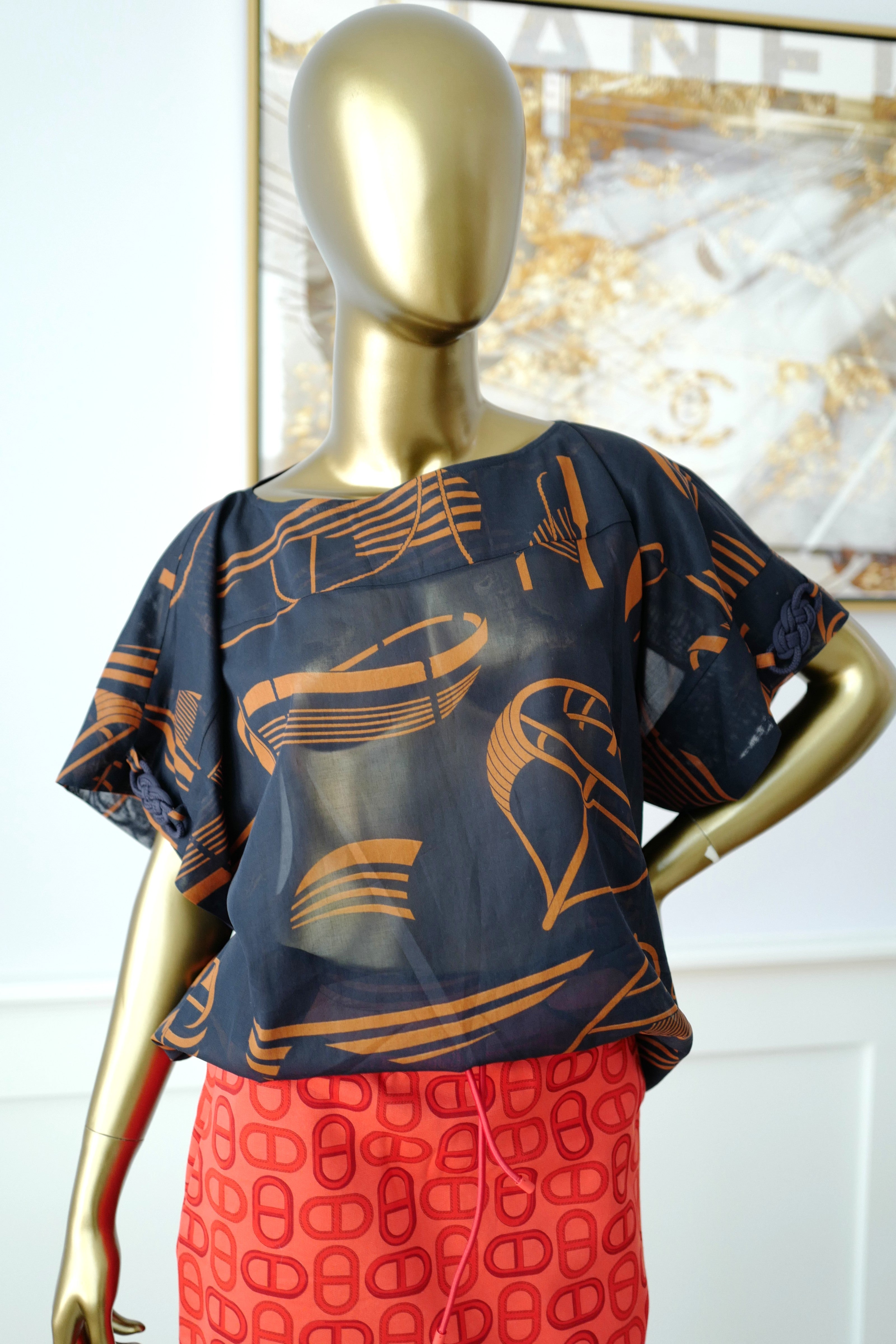 Brand New Hermès "Thalassa Tattoo" Beach Tunic in Bleu Gabier Size 34